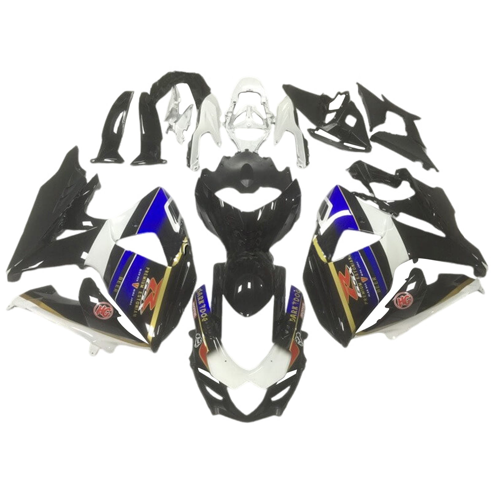 Amotopart 2009-2016 K9 GSXR1000 Suzuki Black with Gold Stripe Fairing Kit