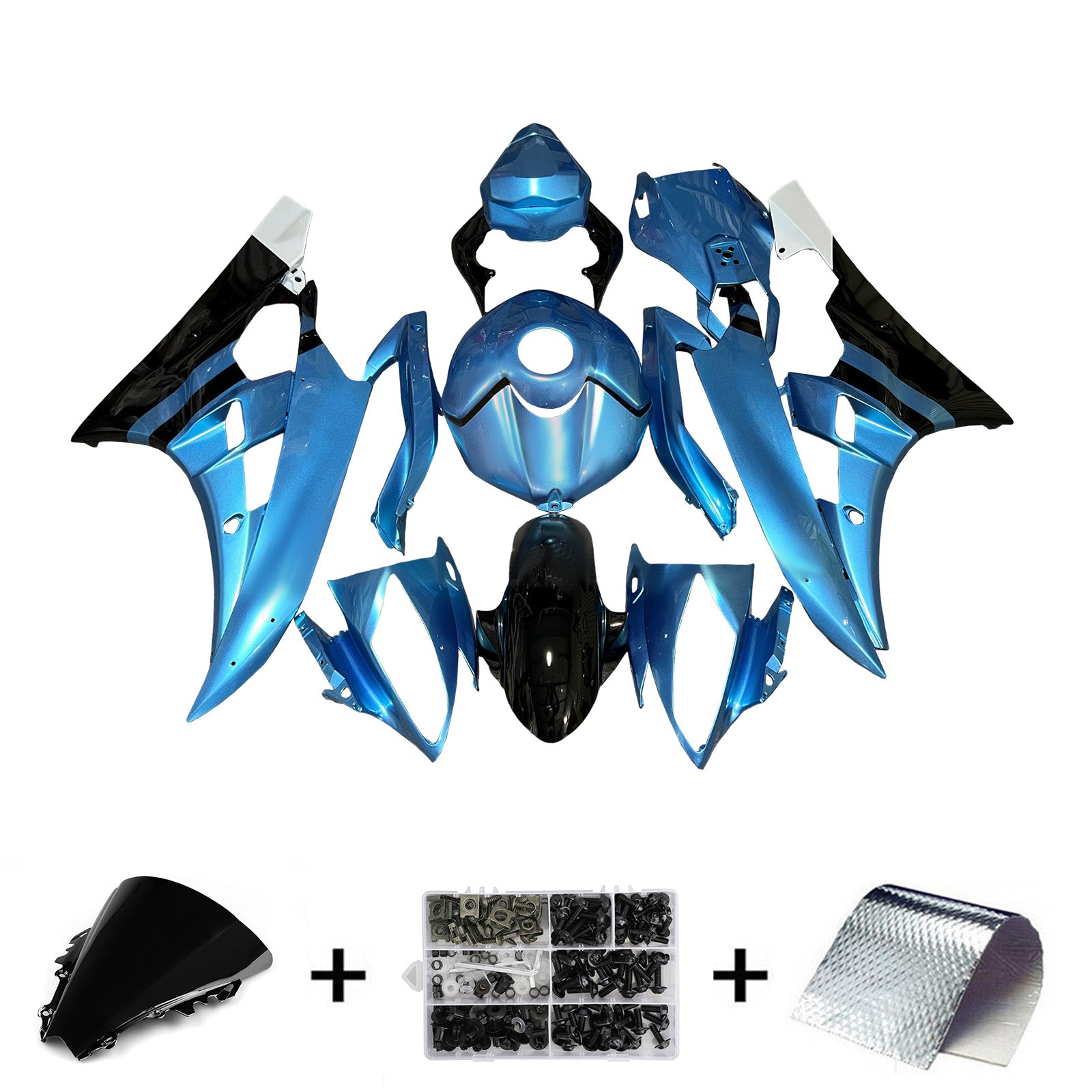 Amotopart 2006-2007 ヤマハ YZF-R6 ブルー & ブラック フェアリングキット
