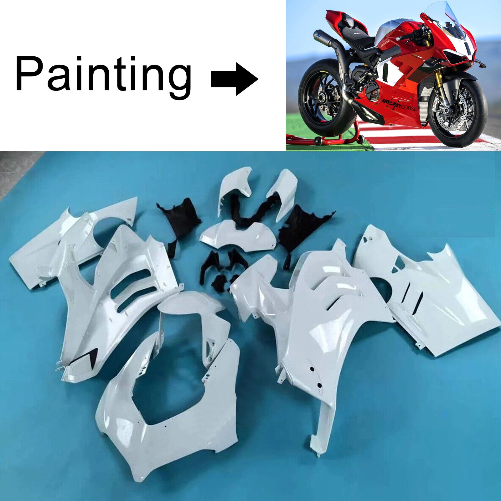 Amotopart Ducati 22-24 Panigale V4 V4S & 23-24 Panigale V4SP V4R Kit de carénage noir blanc rouge