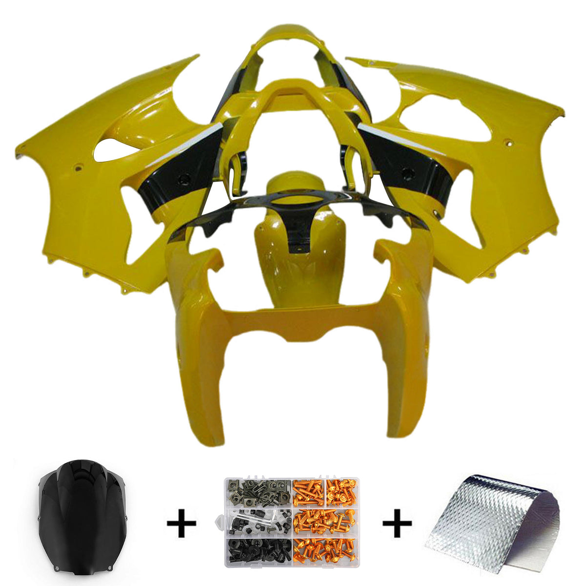 Amotopart 2000-2002 Kawasaki ZX6R 636 y 2005-2008 Kawasaki ZZR600 Kit de carenado amarillo negro