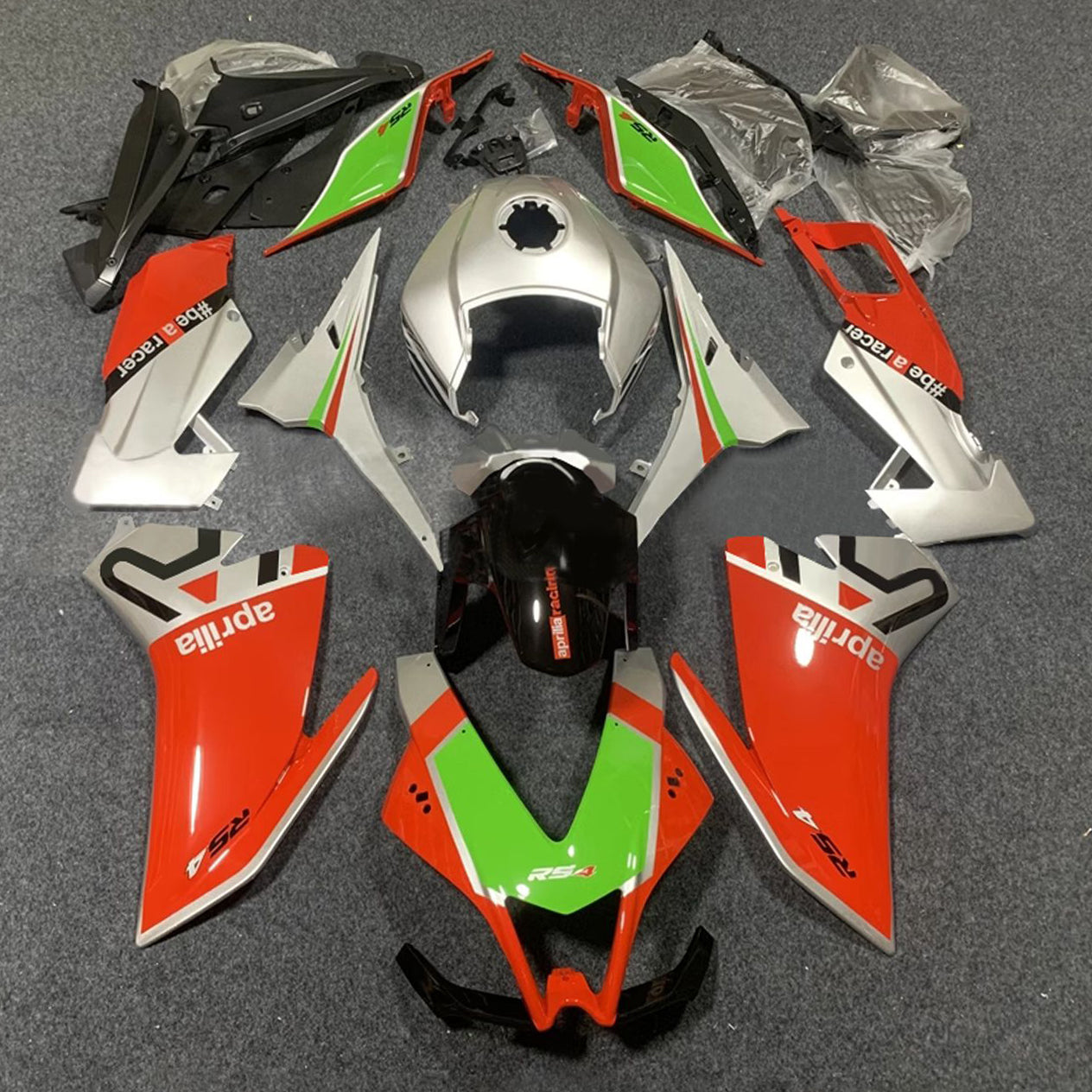 Amotopart 2012-2016 Aprilia RS4 125 50 Kit de carenado plateado naranja