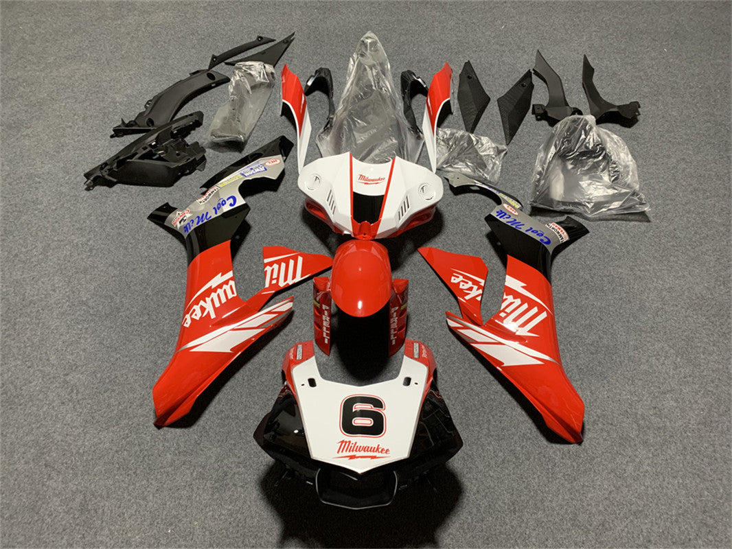 Kit de carénage Amotopart Yamaha YZF R1 2020-2024 rouge et blanc Style3