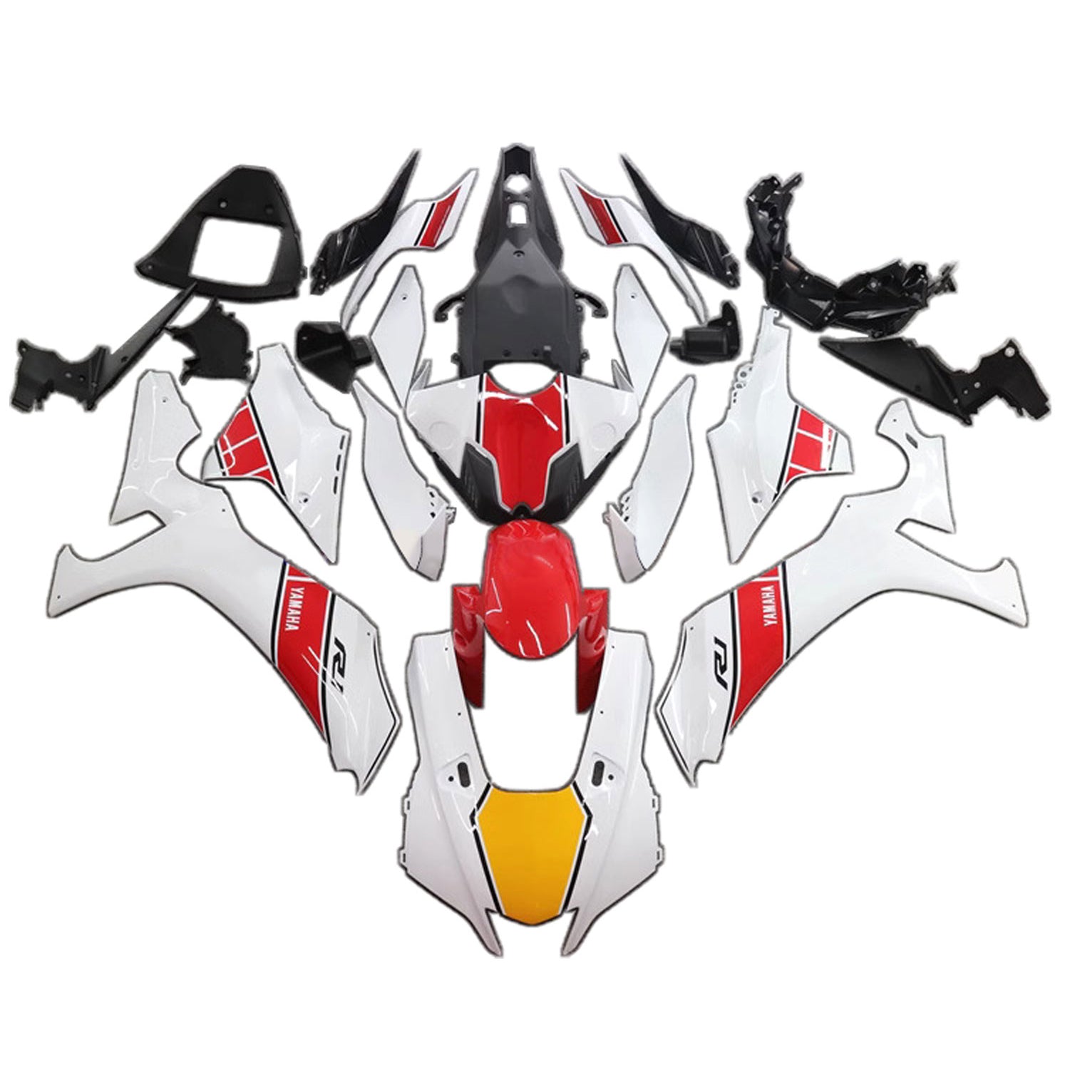 Amotopart 2020-2024 Yamaha YZF R1 Kit de carénage blanc rouge jaune