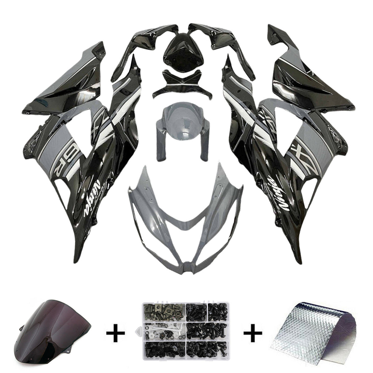 Amotopart 2013-2018 Kawasaki ZX6R 636 Gray Black Fairing Kit