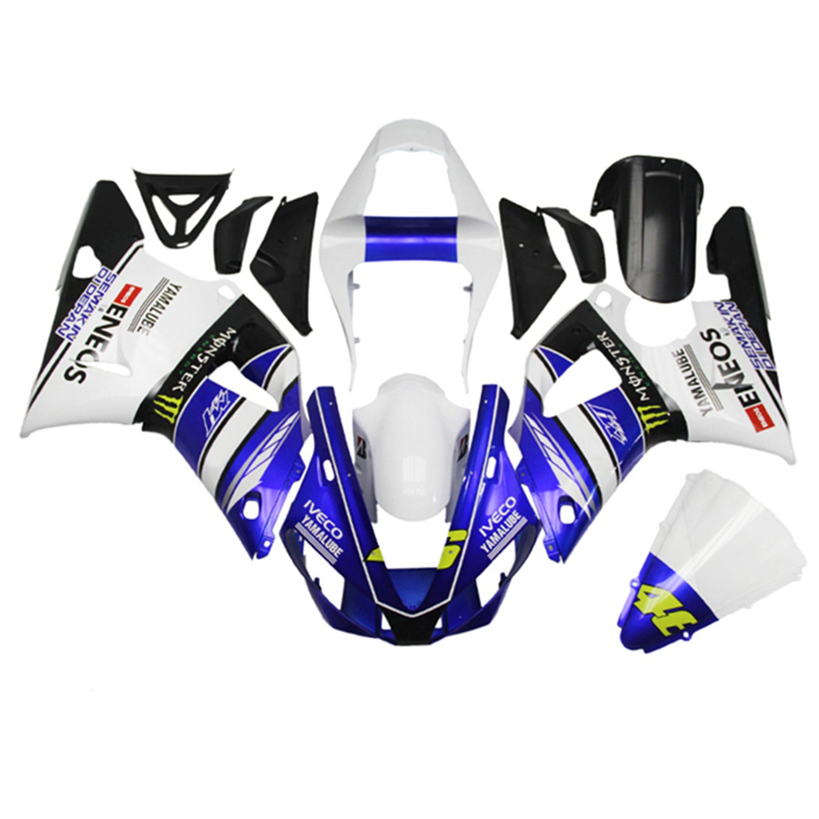 Amotopart 1998-1999 Yamaha YZF 1000 R1 Azul y Blanco Estilo 6 Kit de carenado