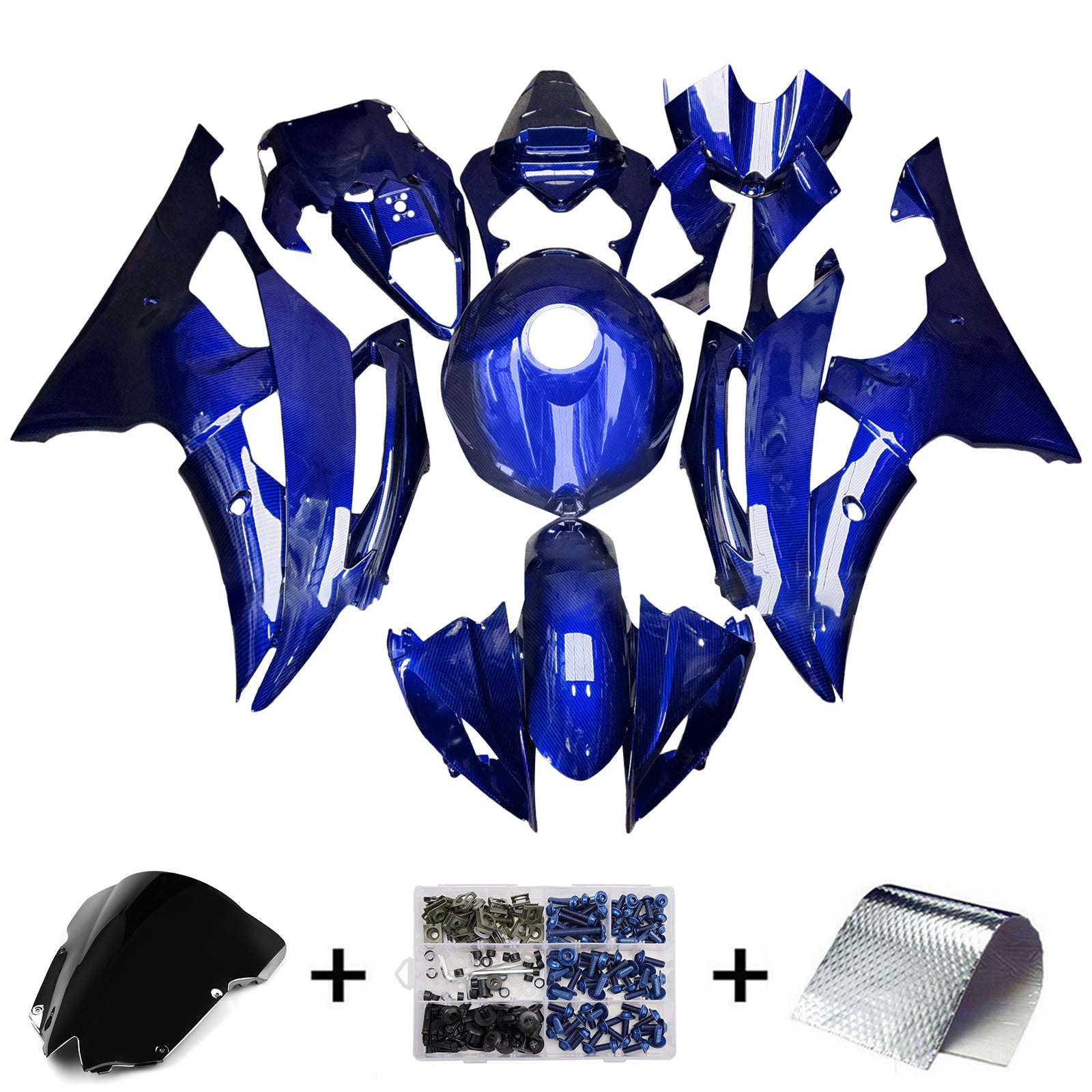 Amotopart 2008-2016 Yamaha YZF-R6 Blue Carbon Fiber Pattern Fairing Kit