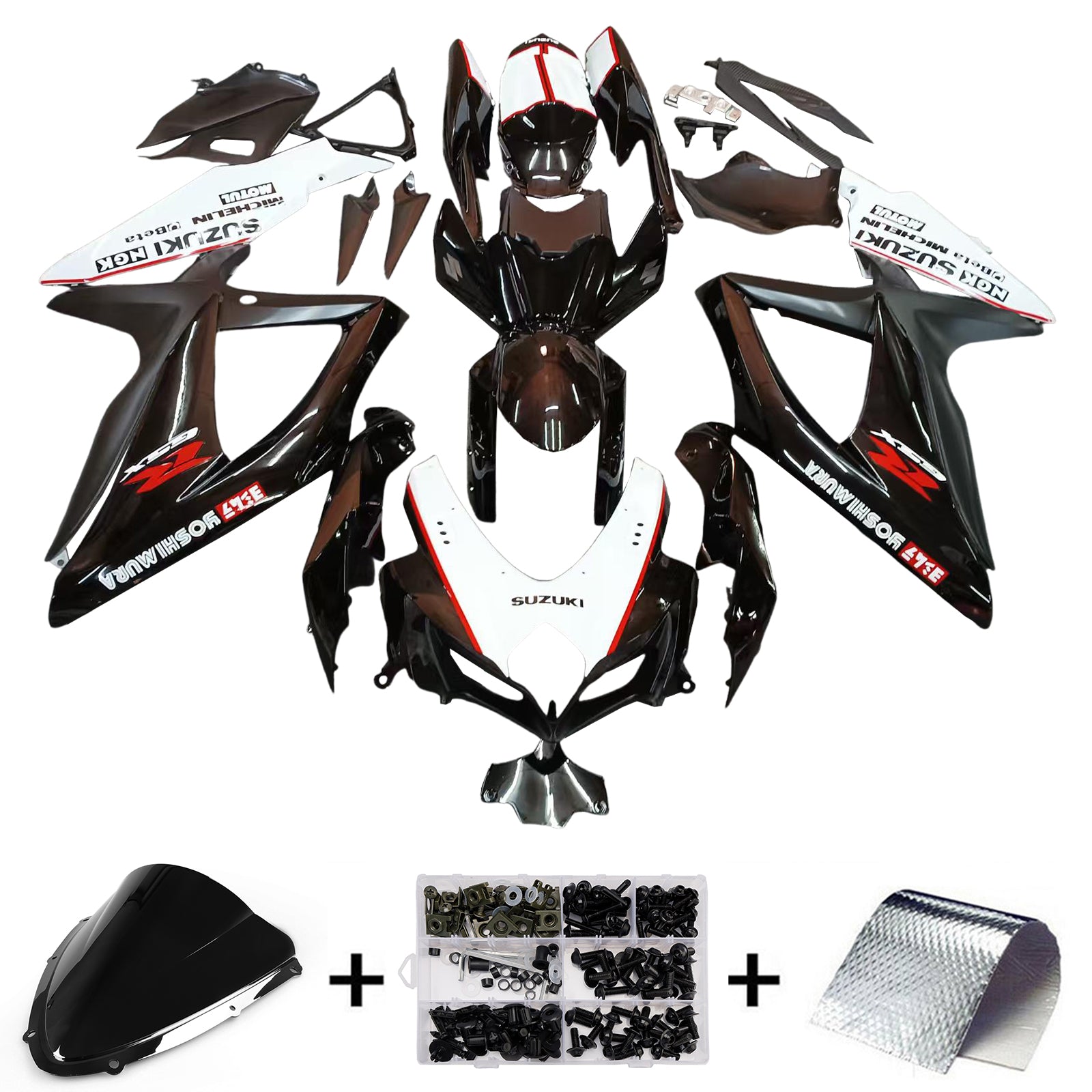Amotopart 2008-2009 Suzuki GSXR 600/750 Black White Red Fairing Kit