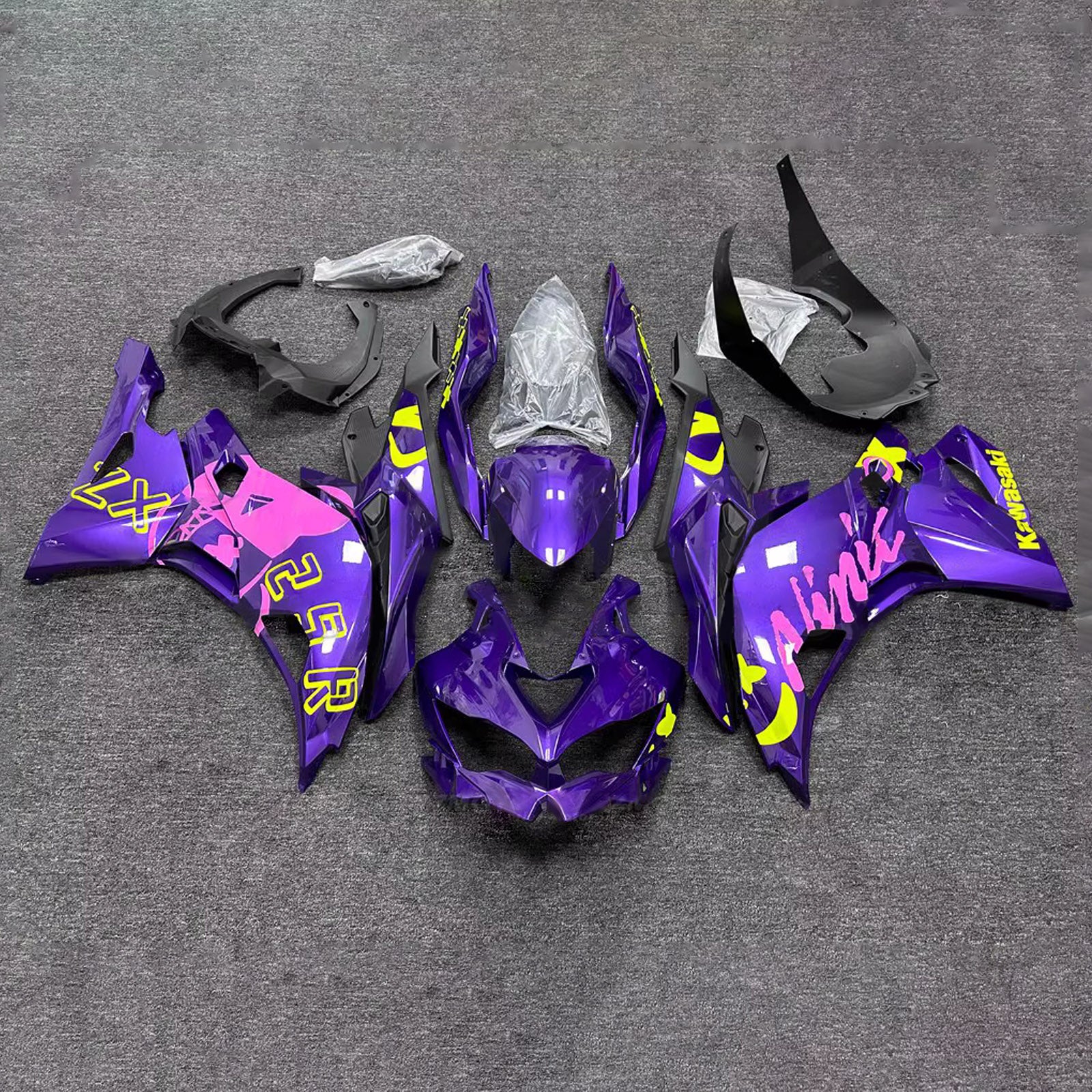 Amotopart 2019-2022 Kawasaki Ninja ZX-25R 2023-2025 Kawasaki Ninja ZX-4R/ZX-4RR Purple Pink Yellow Fairing Kit