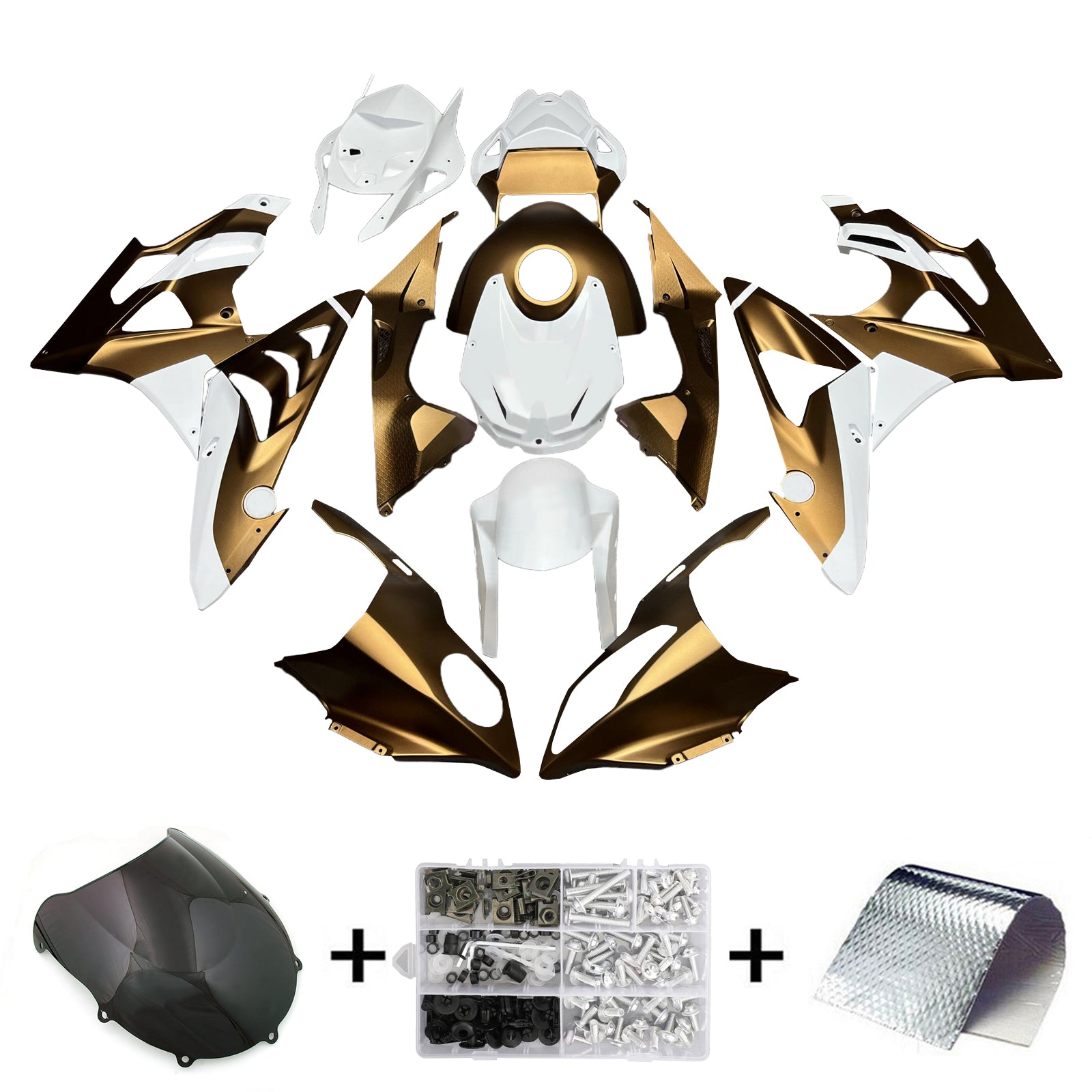 Amotopart 2017-2018 BMW S1000RR Gold White Fairing Kit