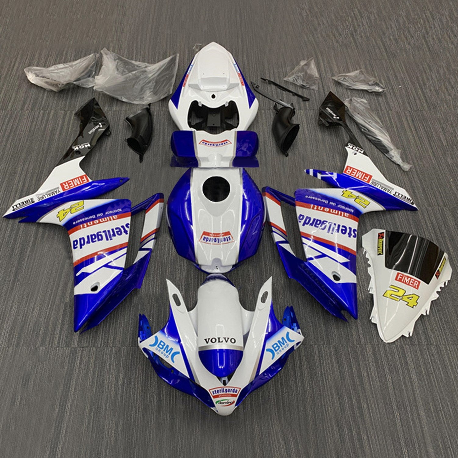 Amotopart 2007-2008 Yamaha YZF 1000 R1 azul y blanco con kit de carenado con logotipo