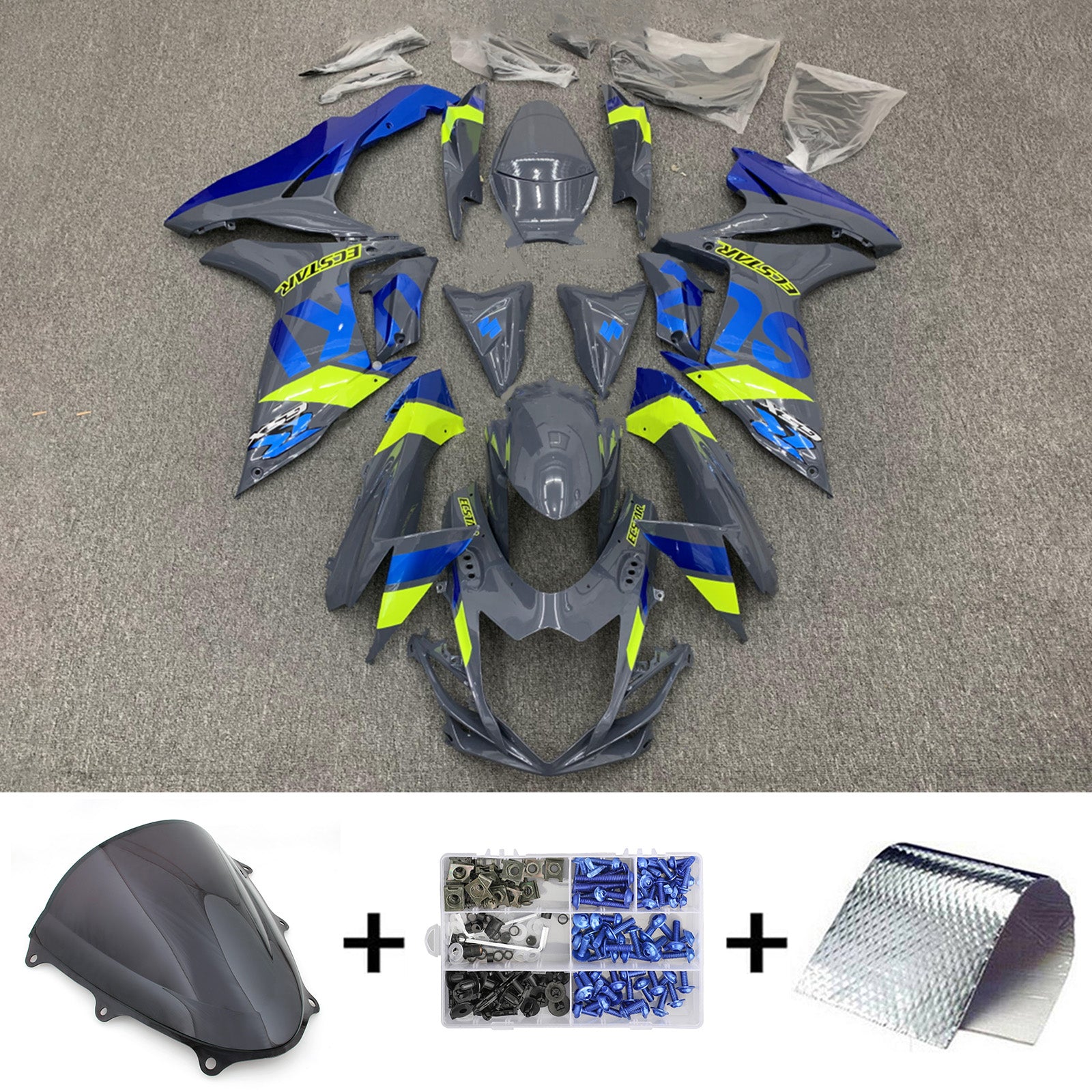 Amotopart 2011-2024 GSXR 600/750 Suzuki Kit de carenado azul y verde