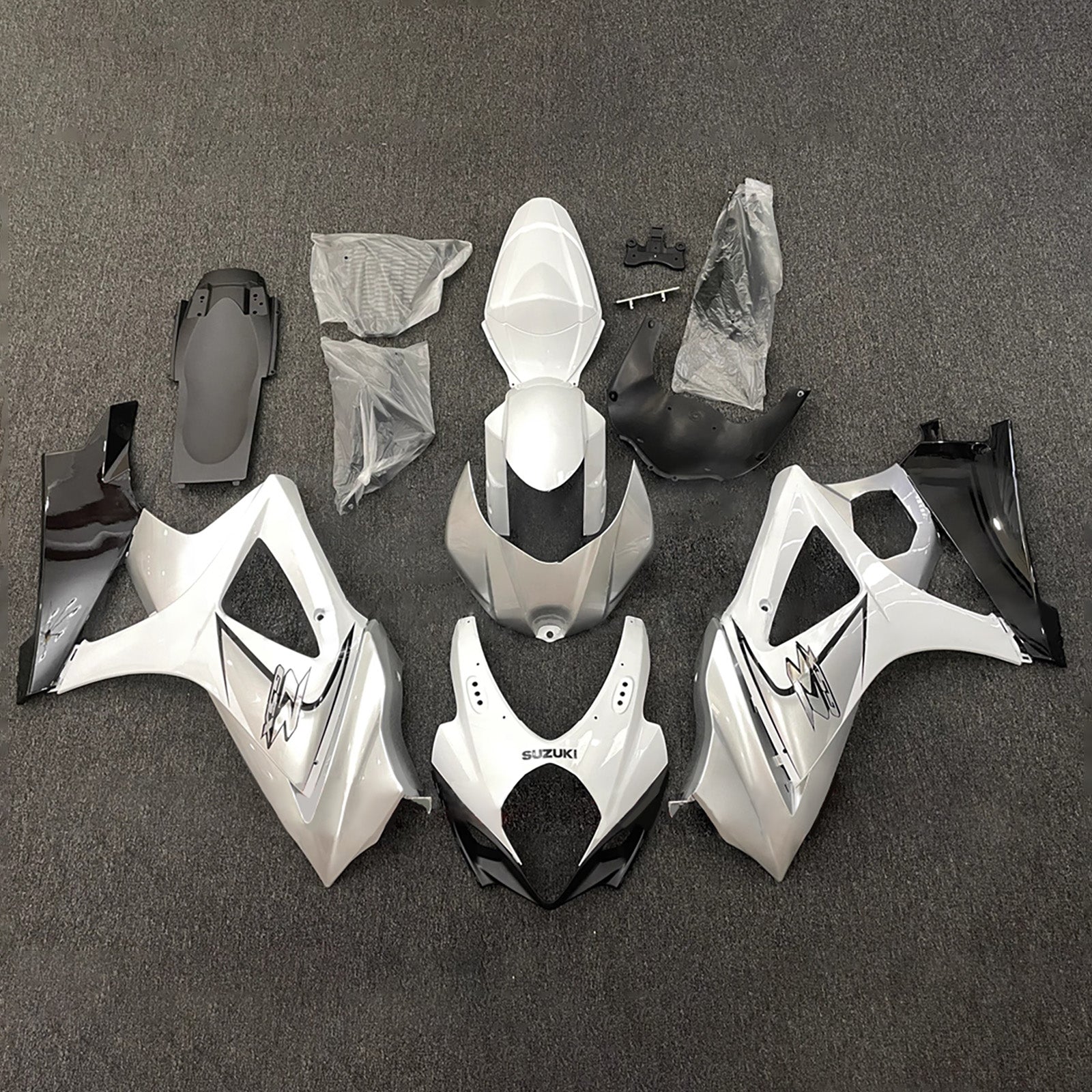 Amotopart 2007-2008 Suzuki GSXR1000 White Black Fairing Kit