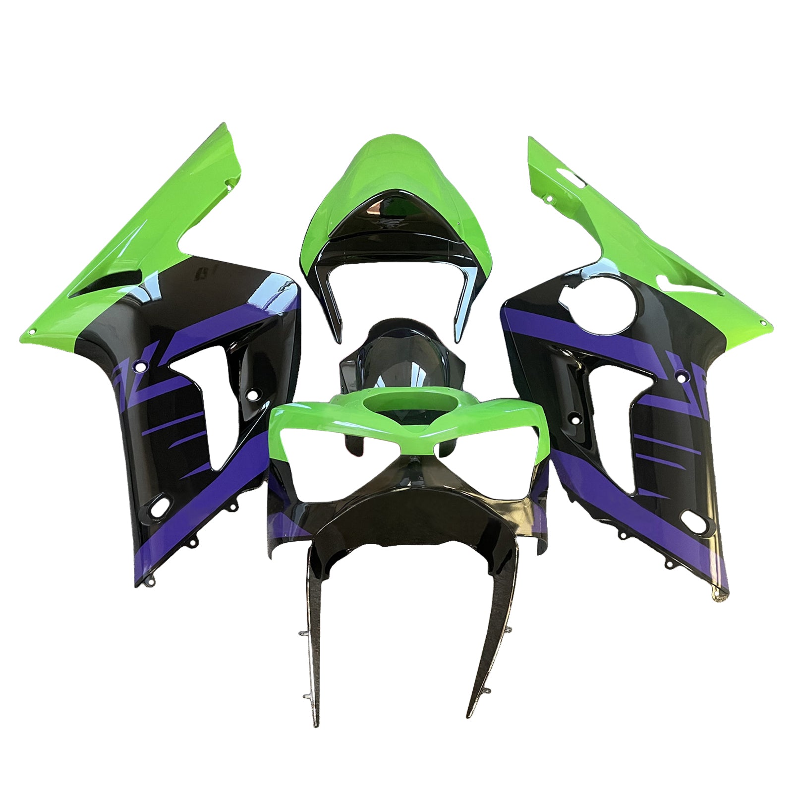Amotopart 2003-2004 Kawasaki ZX6R 636 Purple Green Black Dehnung Kit