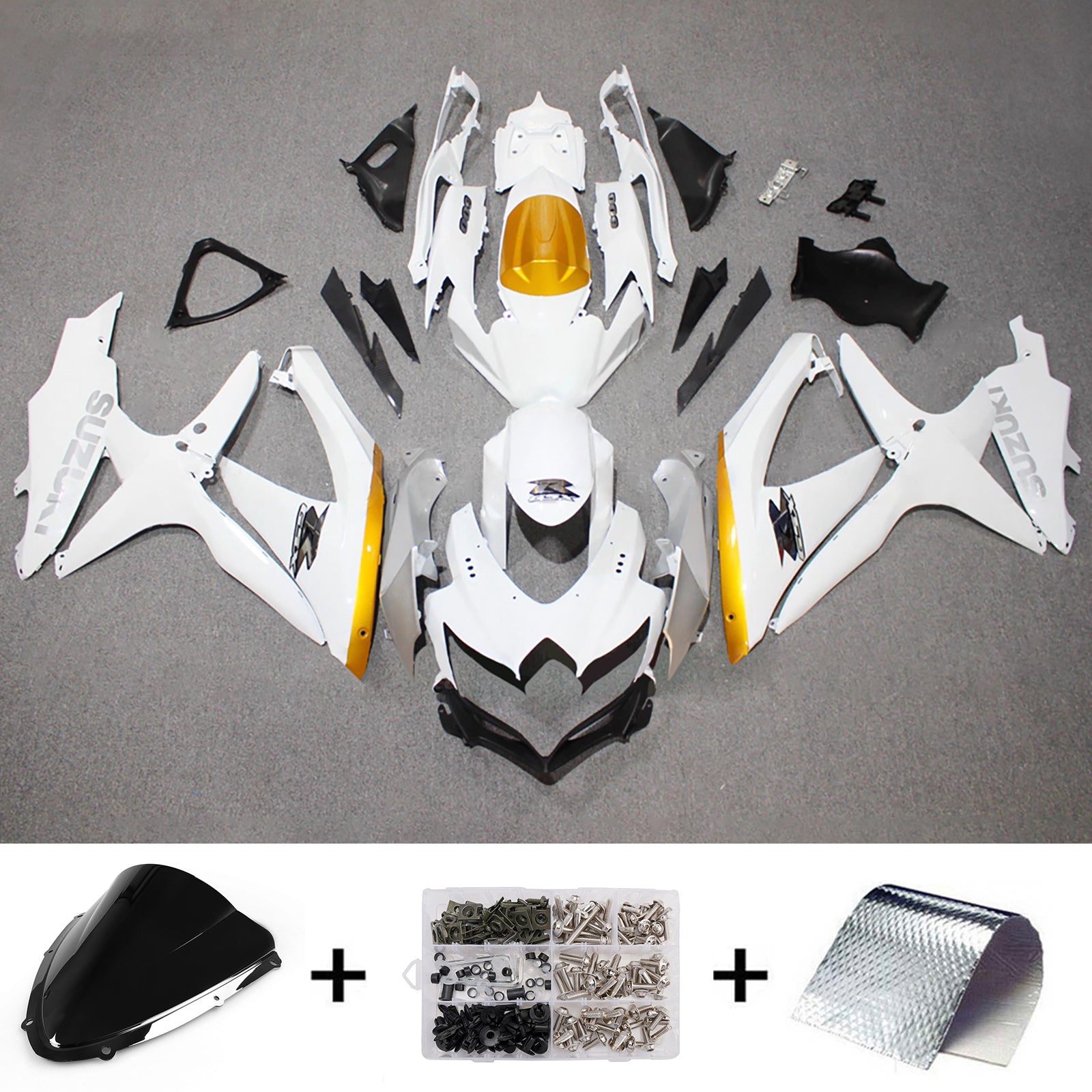 Amotopart 2008-2010 Suzuki GSXR 600/750 White Gold Fairing Kit