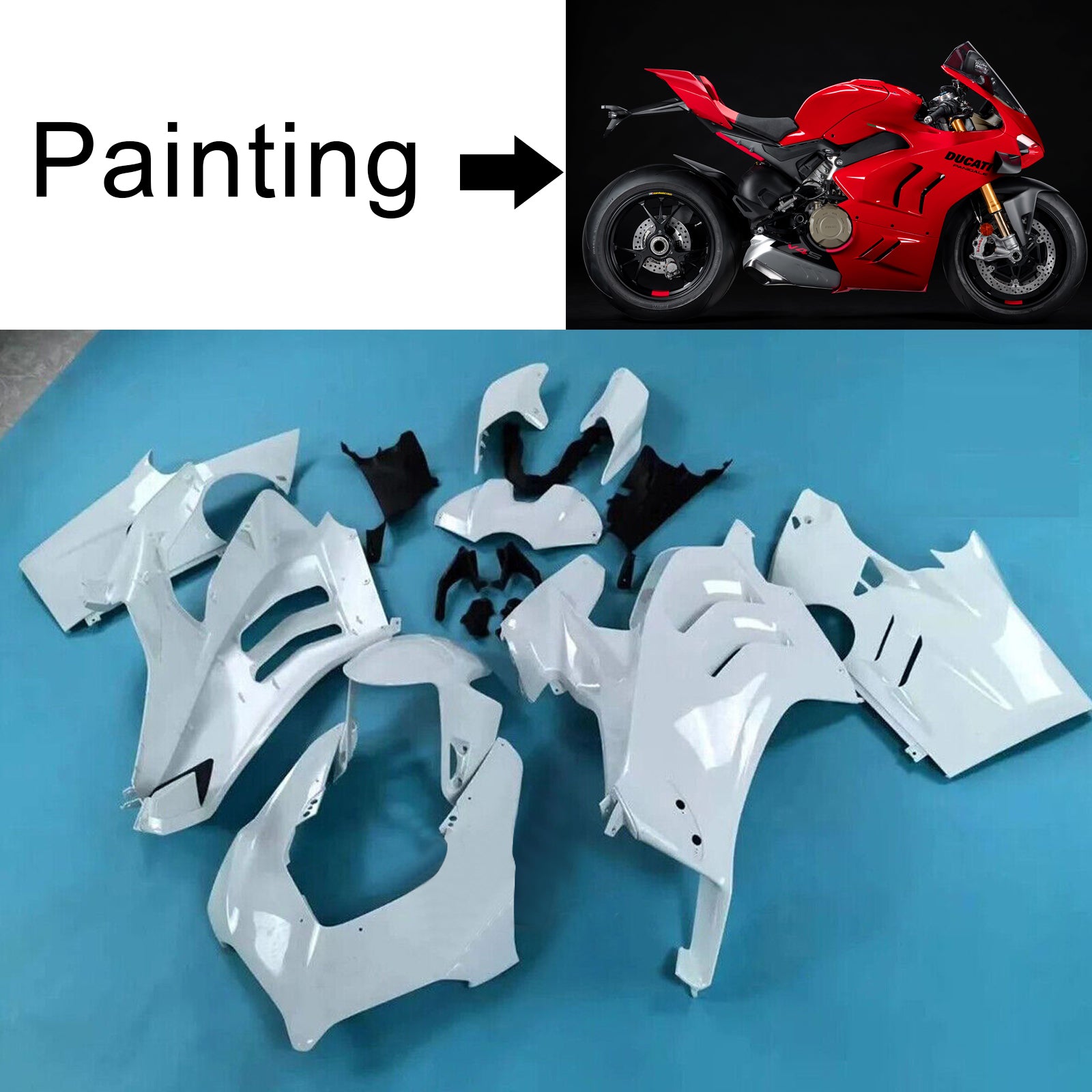 Amotopart Ducati 22-24 Panigale V4 V4S &amp; 23-24 Panigale V4SP V4R Verkleidungssatz, Schwarz/Rot