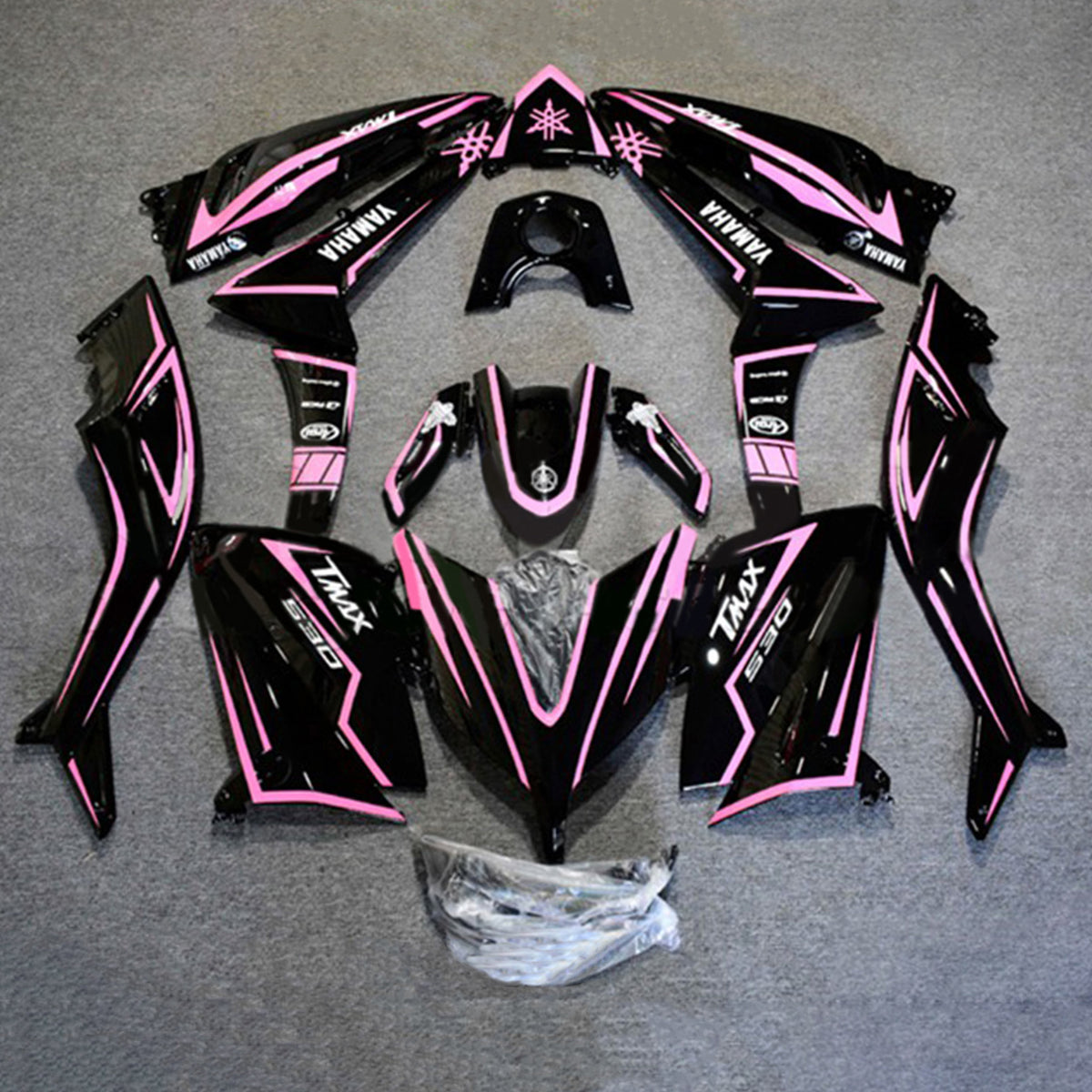 Amotopart 2015-2016 Yamaha T-Max TMAX530 Fairing Black with Pink Stripe Kit
