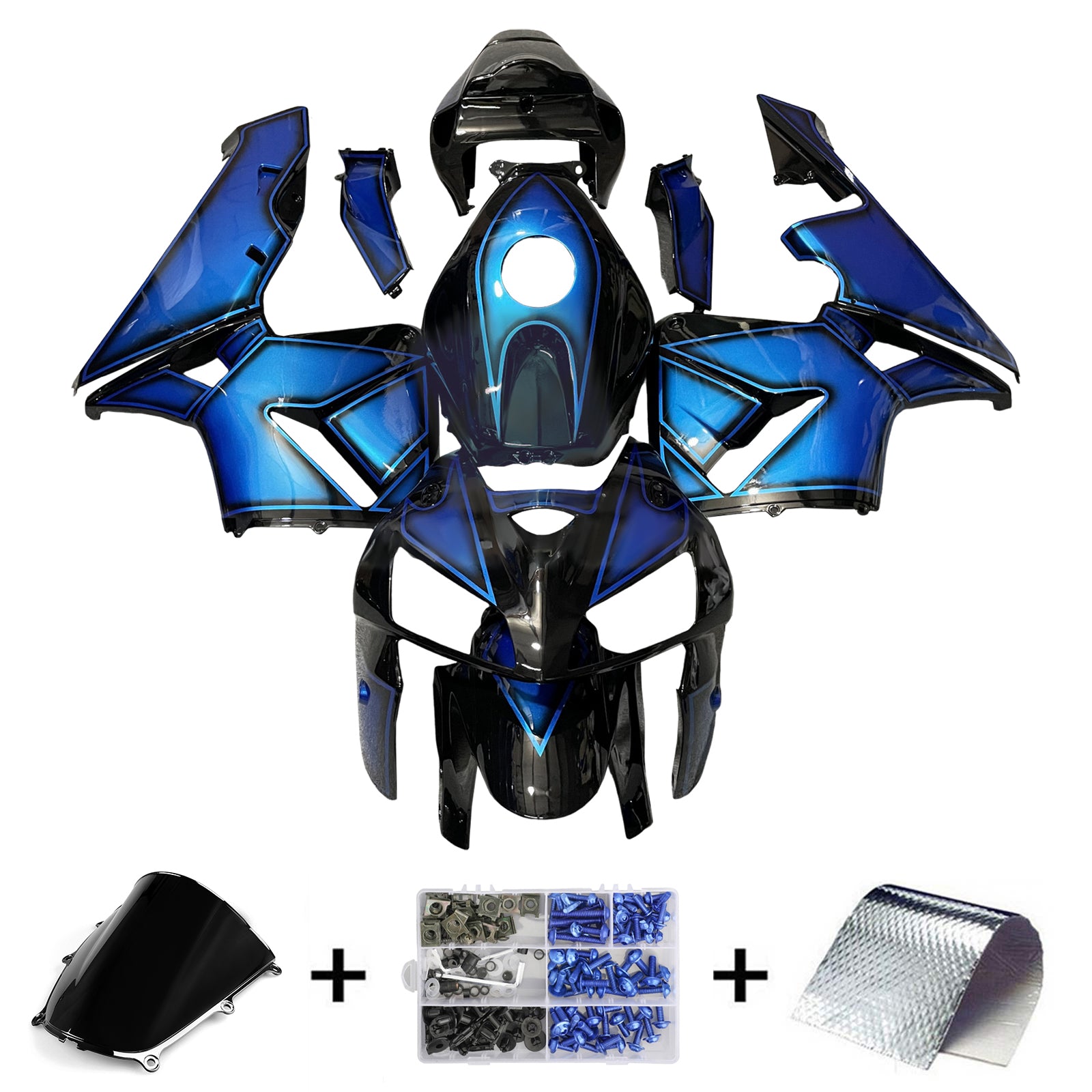 Amotopart 2005-2006 Honda CBR600RR Kit de carénage noir bleu