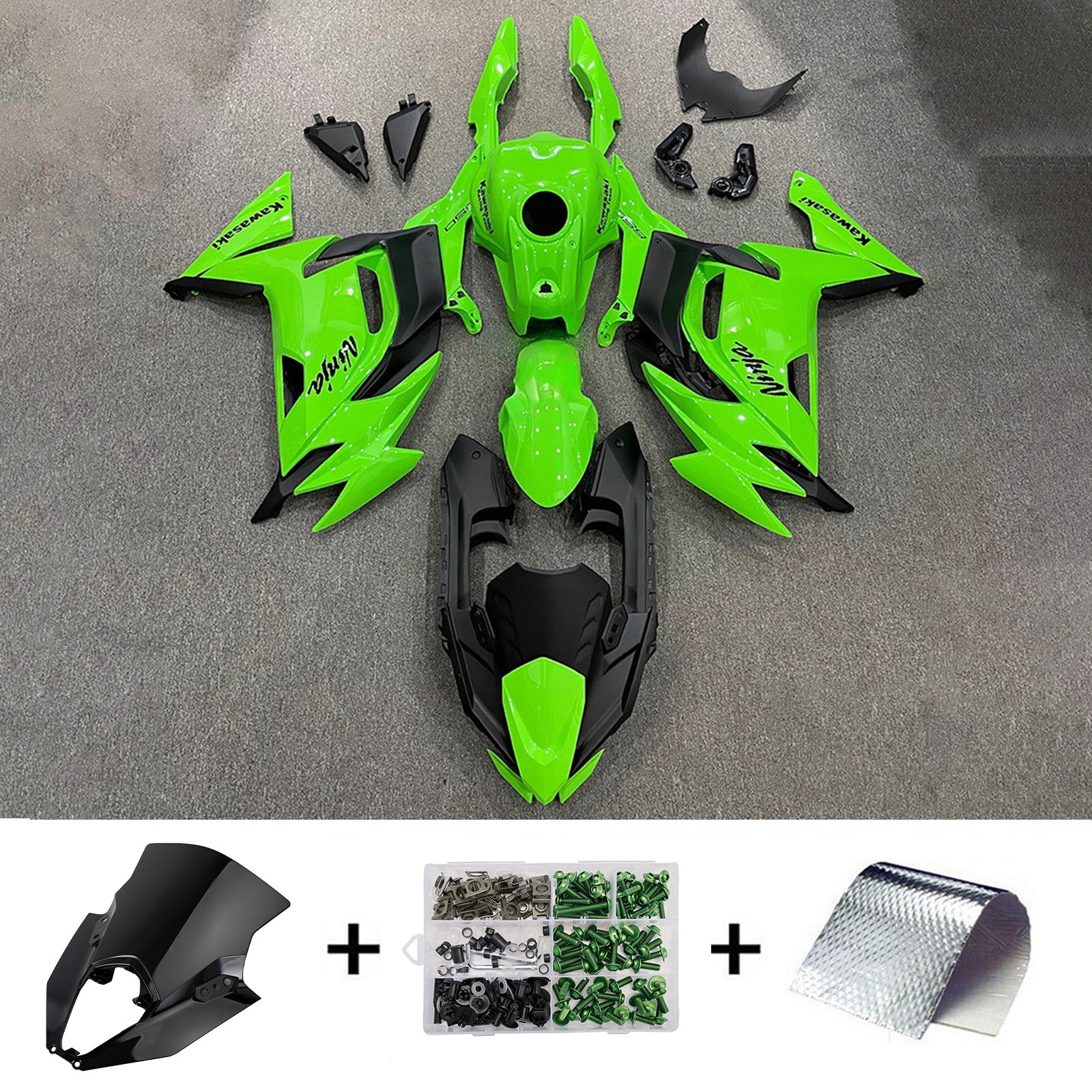 Amotopart 2020-2025 Kawasaki ER6F/Ninja650 Green Black Fairing Kit