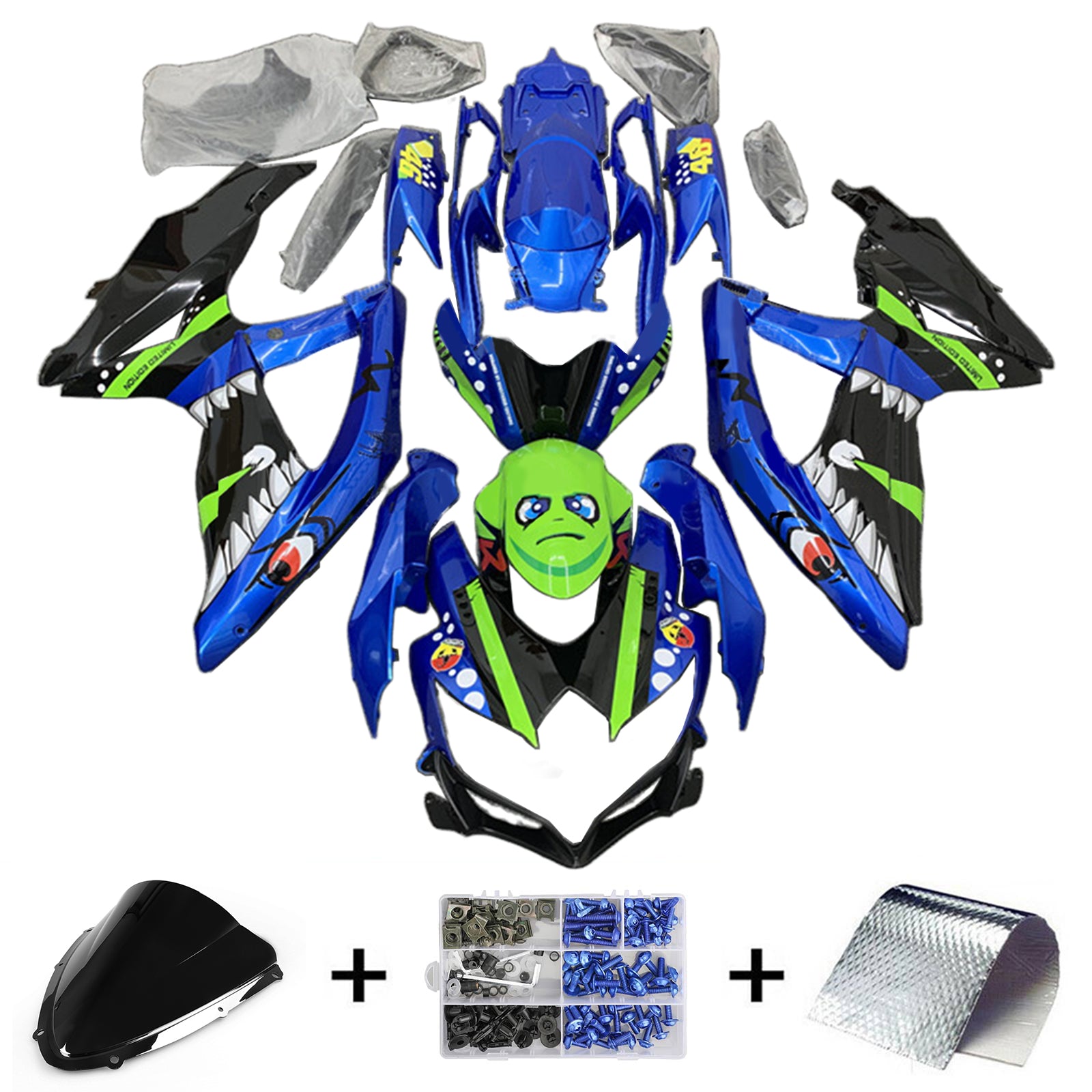 Amotopart 2008-2010 Suzuki GSXR 600/750 K8 Kit de carénage bleu et vert