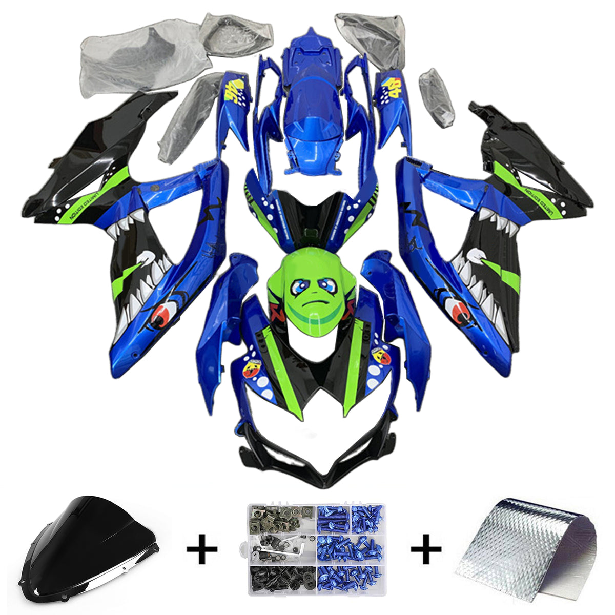 Amotopart 2008-2010 Suzuki GSXR 600/750 K8 Kit de carenado azul y verde