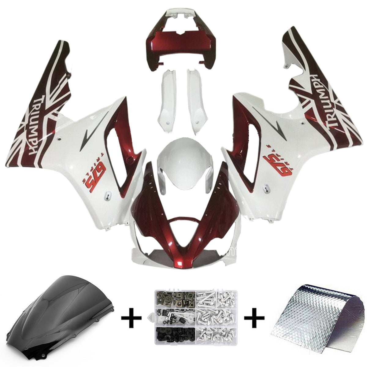 Amotopart 2006-2008 Triumph Daytona 675 Kit de carenado rojo y blanco Style1