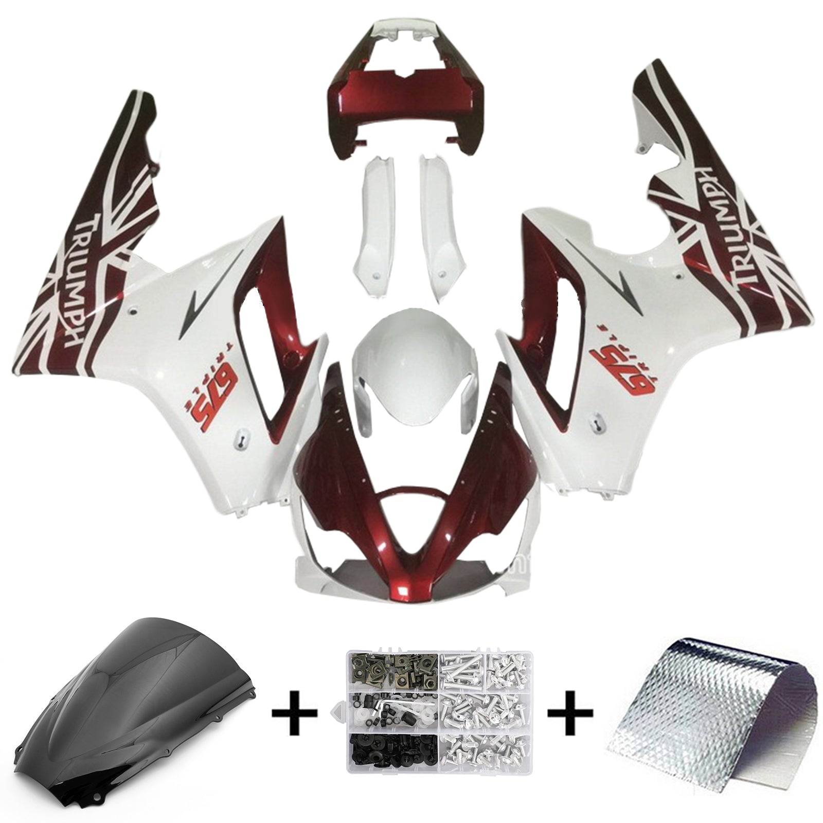 Amotopart 2006-2008 Kit carena Triumph Daytona 675 Rosso&amp;Bianco Style1