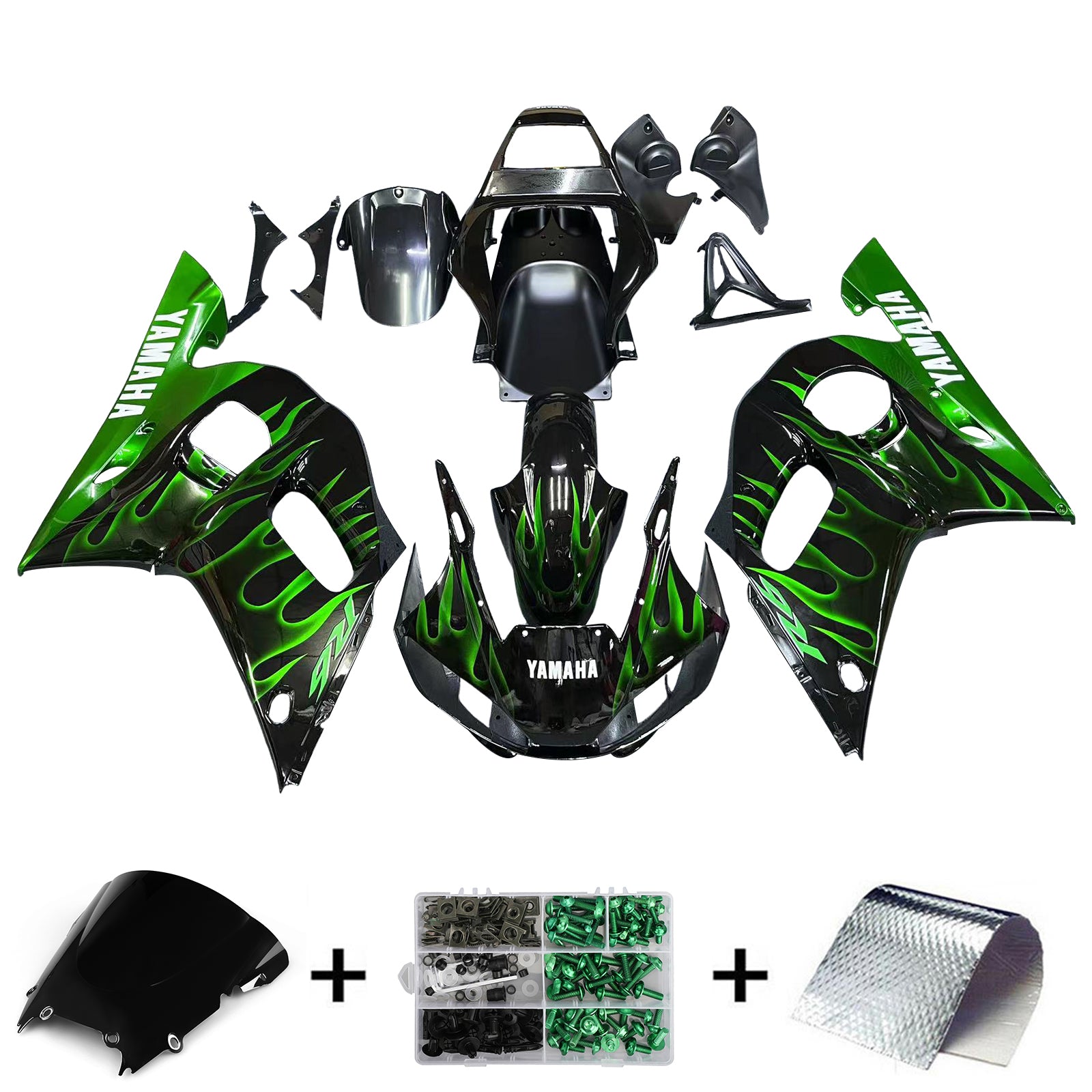 Amotopart 1998-2002 Yamaha YZF 600 R6 Black Green Fairing Kit