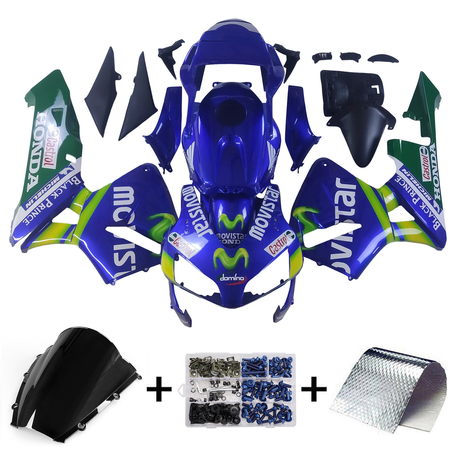 Amotopart 2003-2004 Honda CBR600RR Blue White Green Fairing Kit