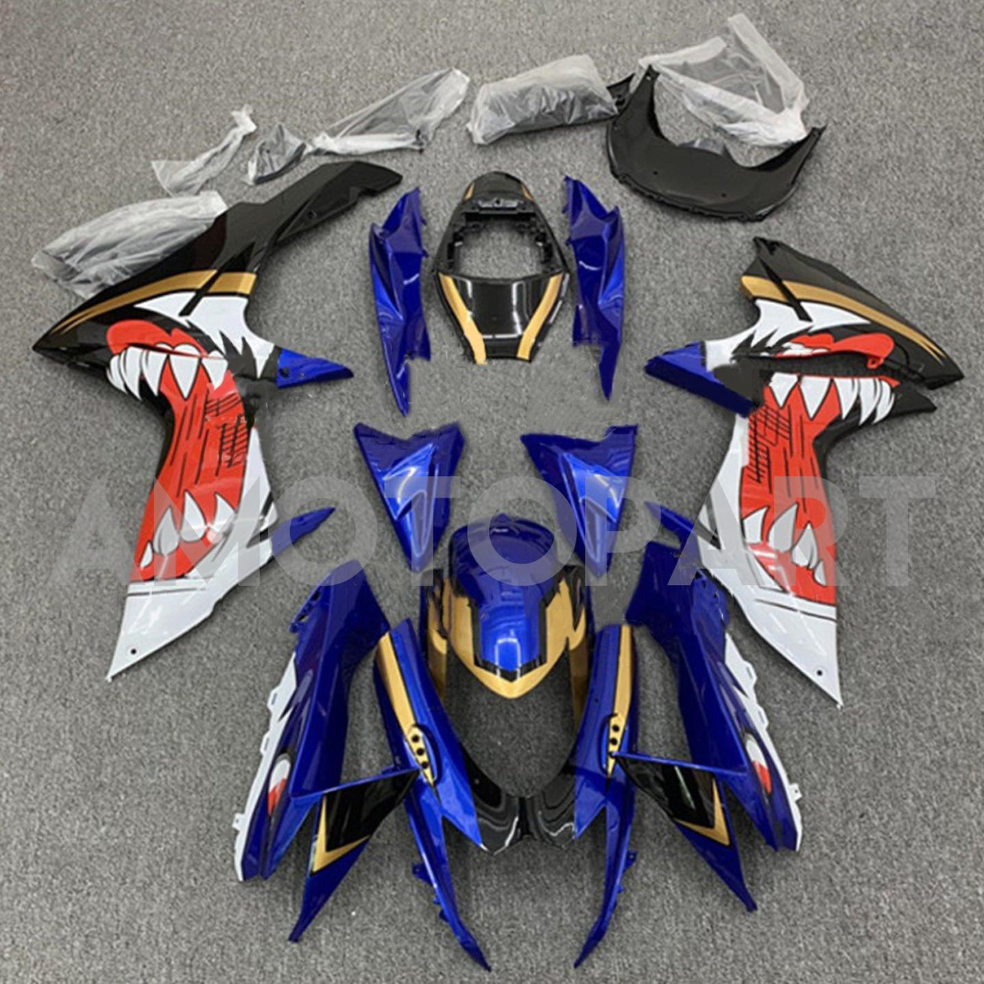 Amotopart 2011-2025 GSXR 600/750 Suzuki Gloss Blue&Red Shark Teeth Fairing Kit