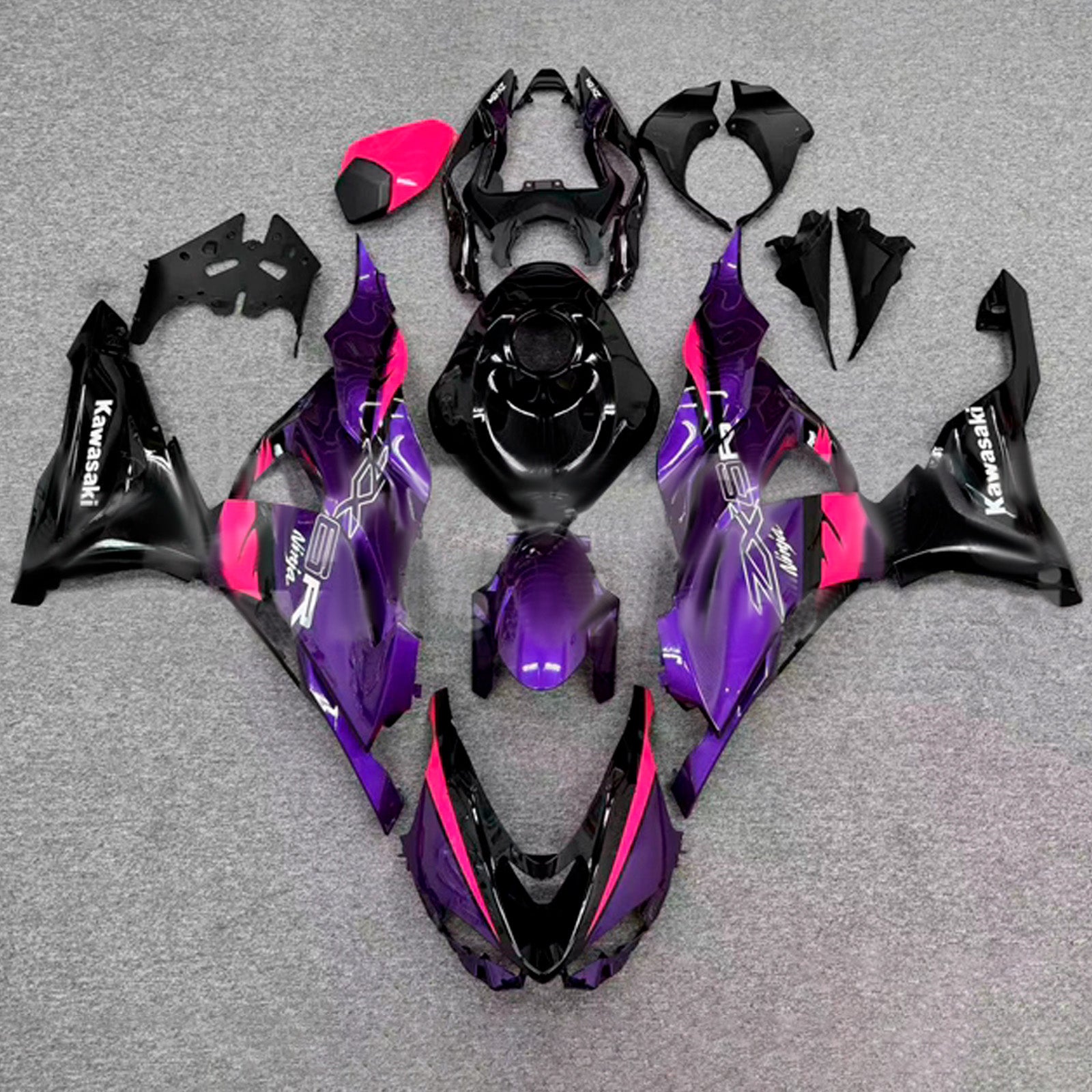 Amotopart 2024-2025 Kawasaki ZX-6R Purple Pink Black Fairing Kit