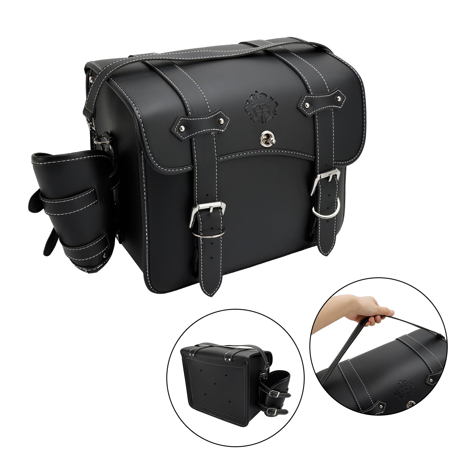 Saddlebag Side Storage Tool Bag Universal Quick Release Pu L-Size For Motorcycle