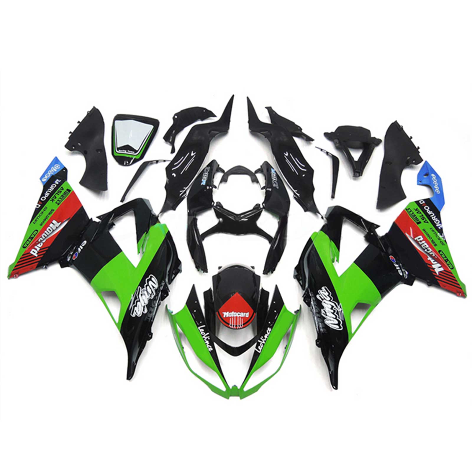 Kit carena Amotopart Kawasaki ZX6R 636 2013-2018 Verde e Nero Style 7