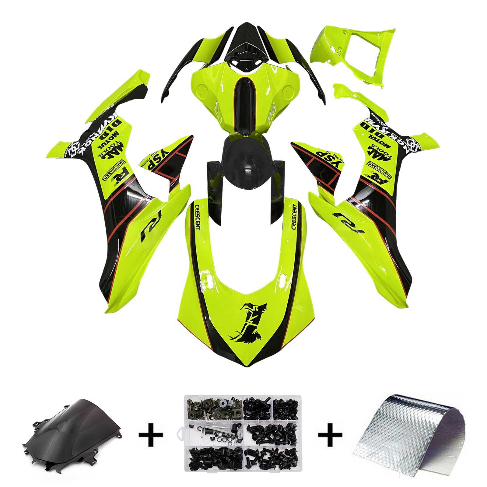 Amotopart 2015-2019 Yamaha  YZF-R1 Yellow & Black Fairing Kit