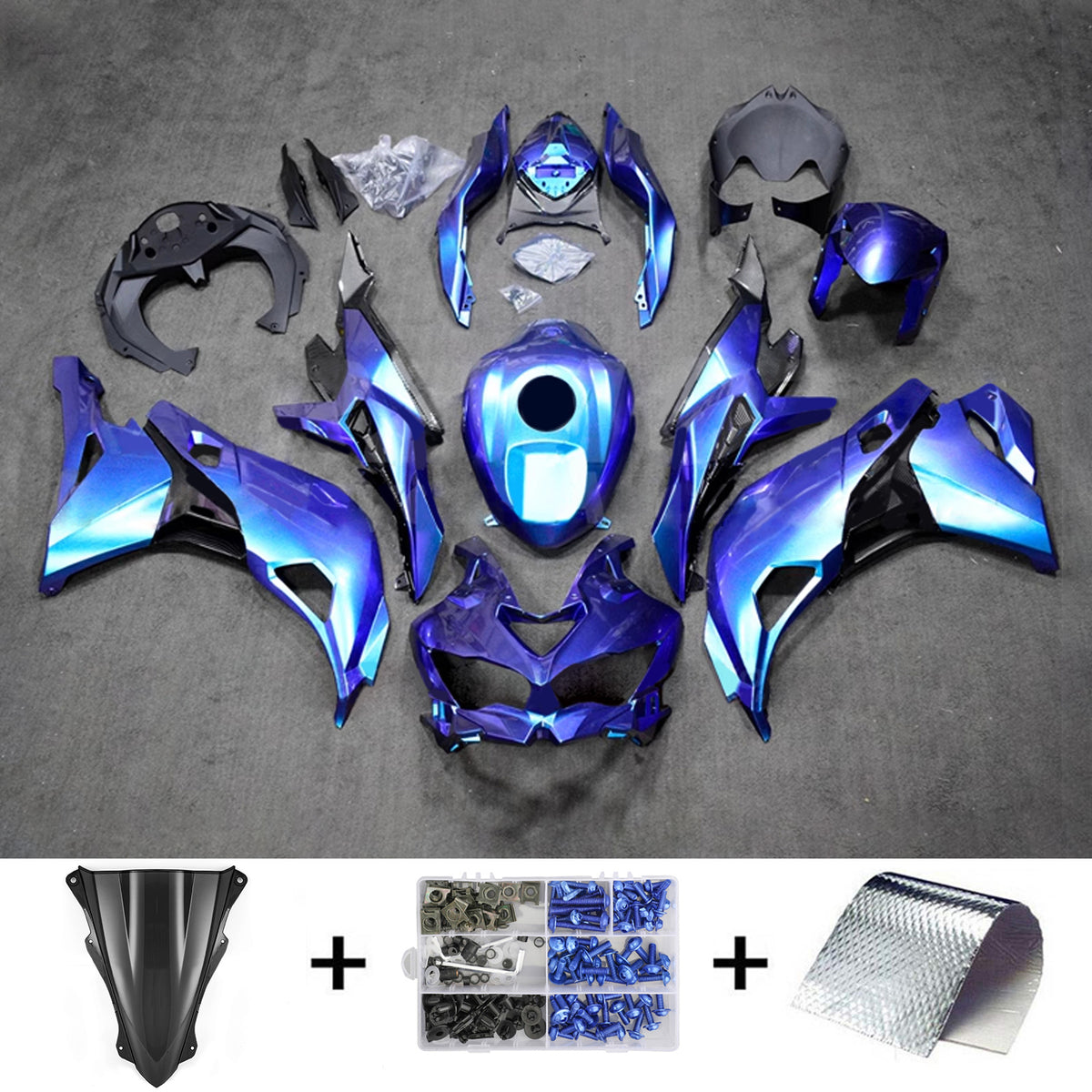 Amotopart 2019-2024 Ninja ZX-25R ZX-4R ZX-4RR Kawasaki Kit de carenado azul brillante