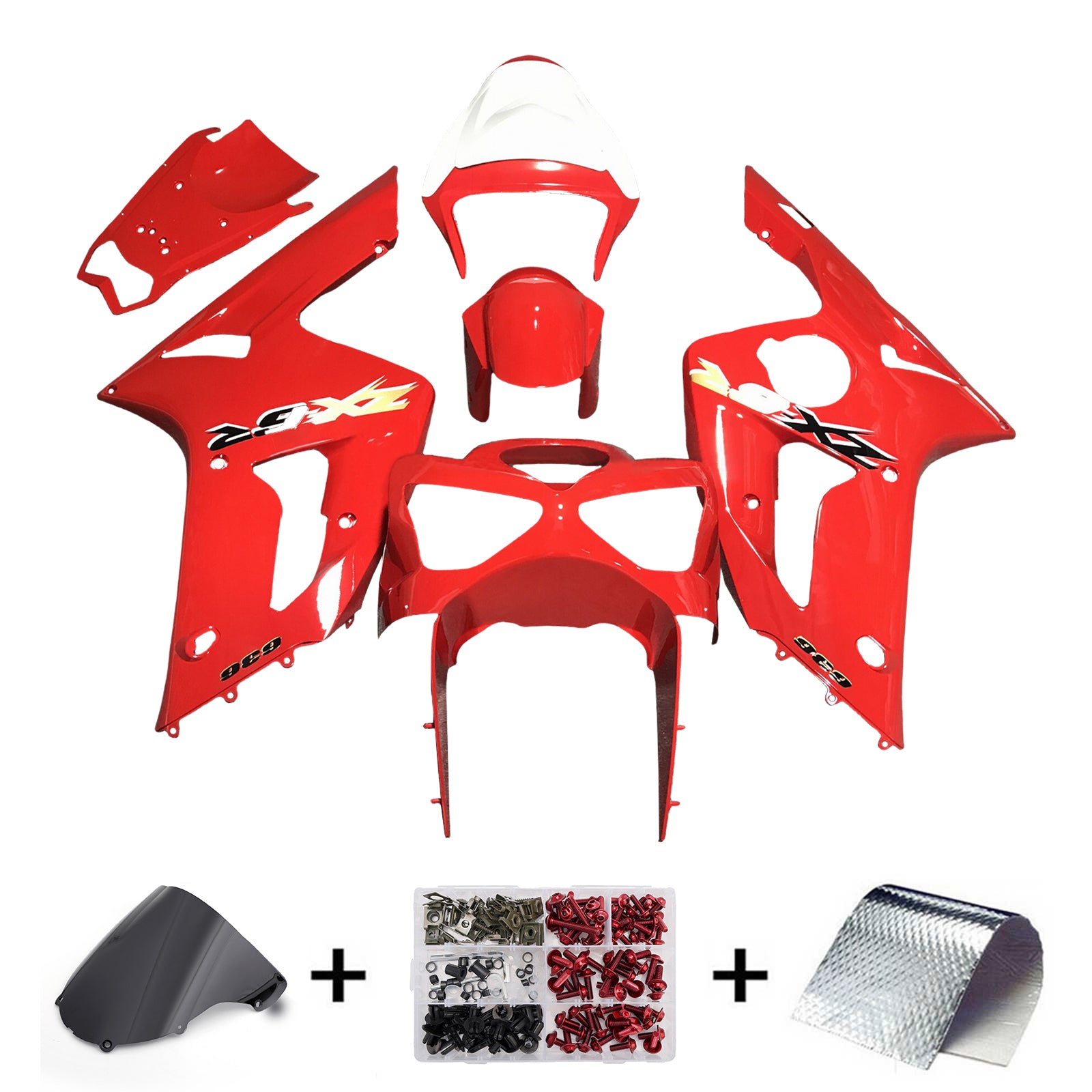 Amotopart 2003-2004 Kawasaki ZX6R 636 Rot Goldverkleidungskit