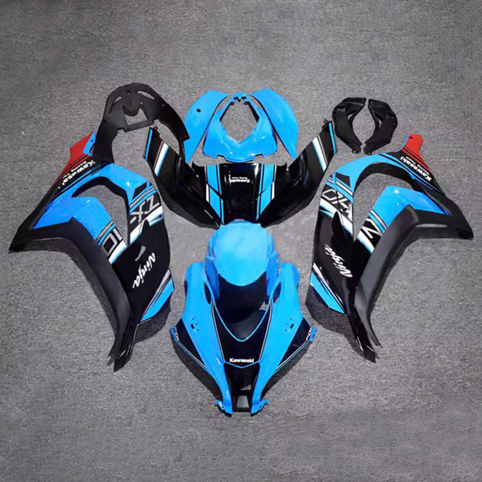Amotopart 2016-2020 Kawasaki ZX10R Blue Black Fairing Kit