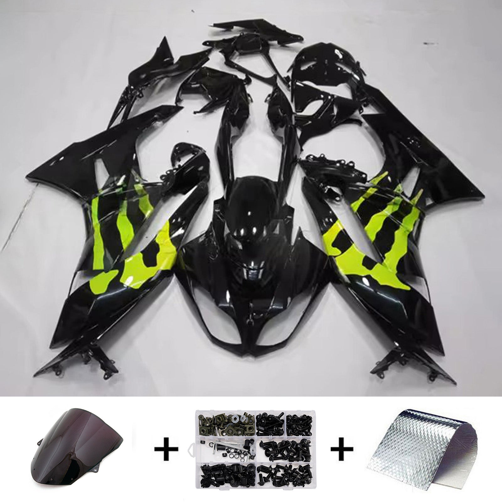 Amotopart 2009-2012 Kawasaki ZX6R 636 Black Green Fairing Kit