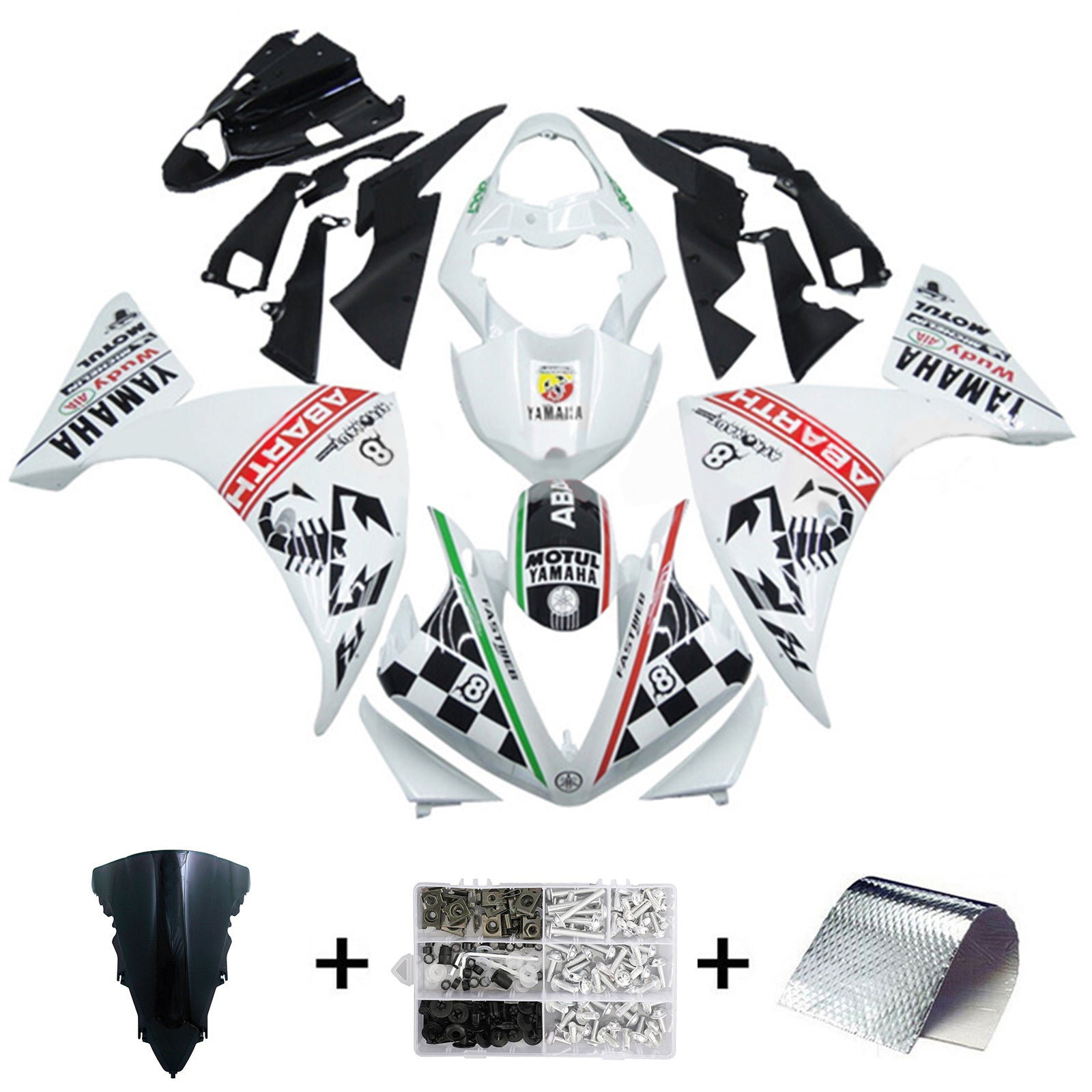 Amotopart 2012-2014 Yamaha YZF 1000 R1 Kit de carenado blanco negro