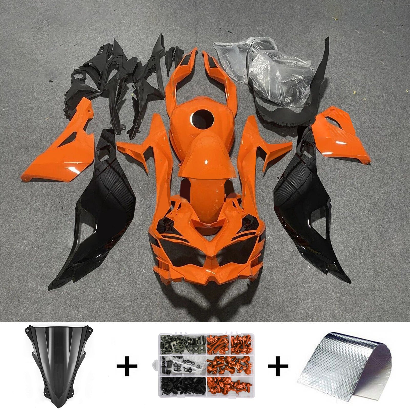 Amotopart 2019-2024 Ninja ZX-25R ZX-4R ZX-4RR Kawasaki Kit de carénage orange