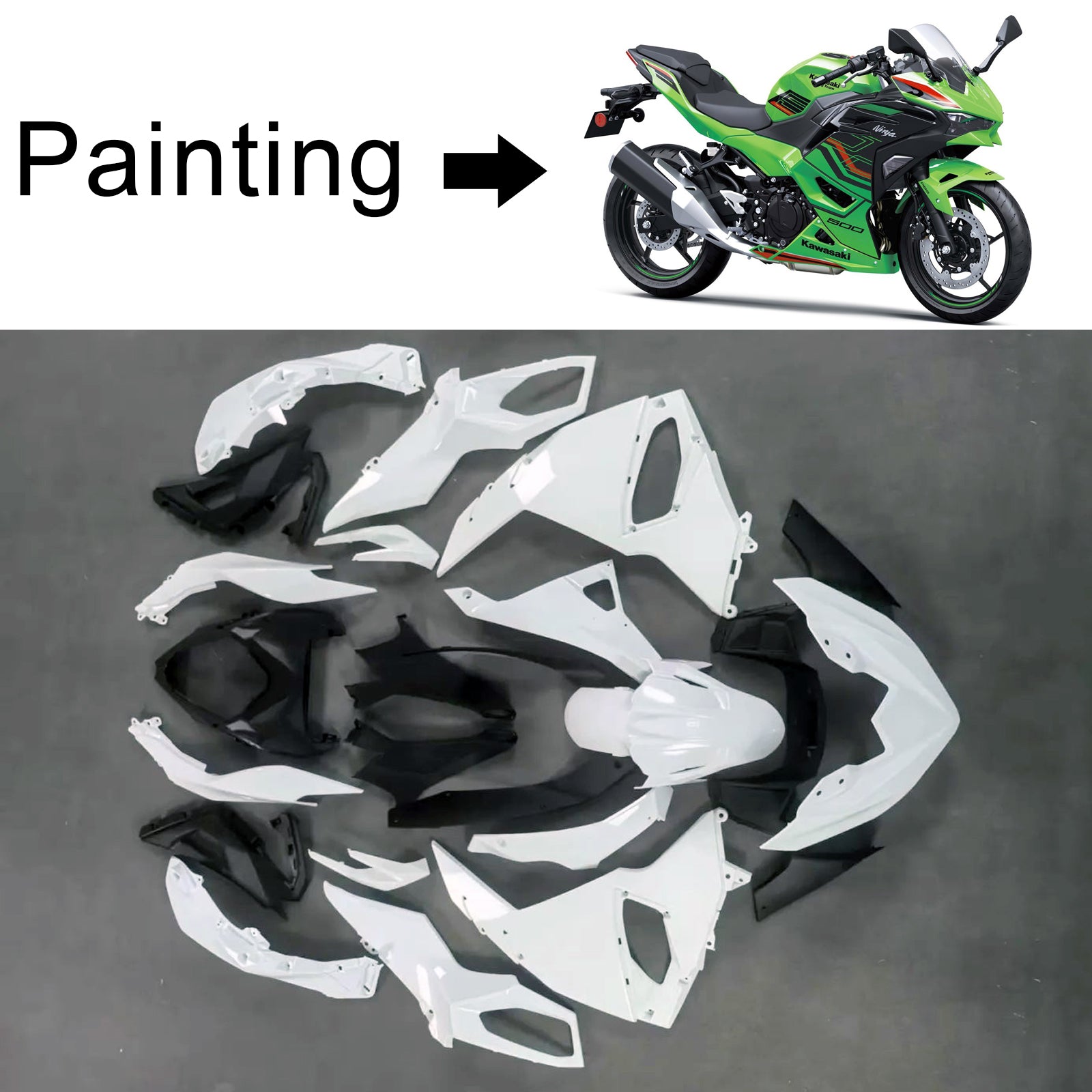 Amotopart 2024-2025 Kawasaki Ninja 500 Kit carenatura nero rosso verde