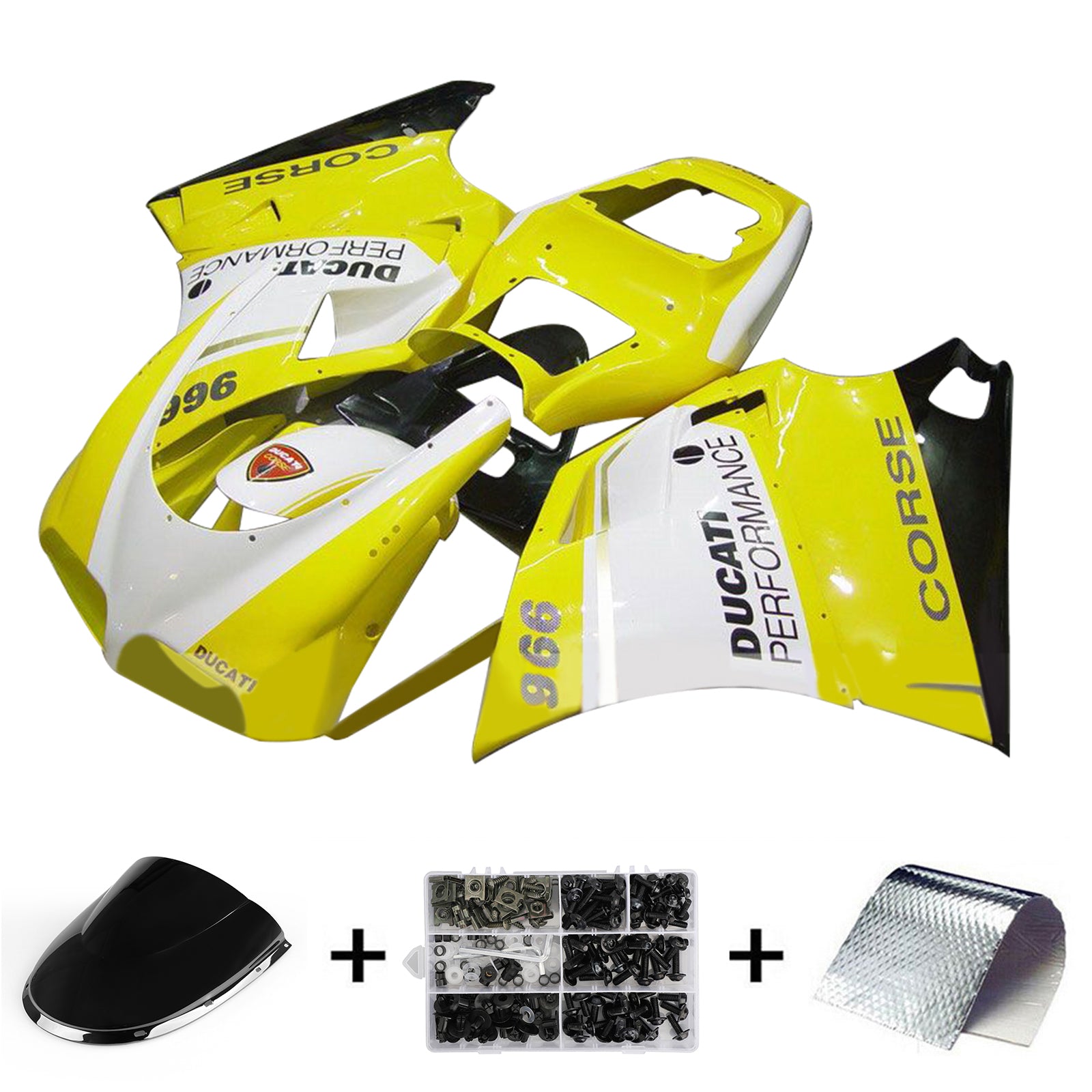 Amotopart Ducati 996 748 1996-2002 Kit de carénage blanc et jaune