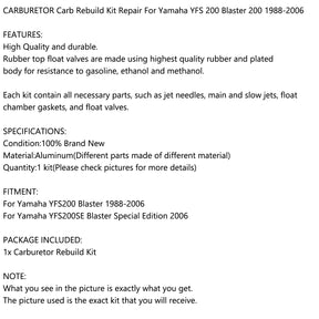Kit di riparazione ricostruzione carburatore CARB per Yamaha YFS 200 Blaster 200 YFS200 88-06