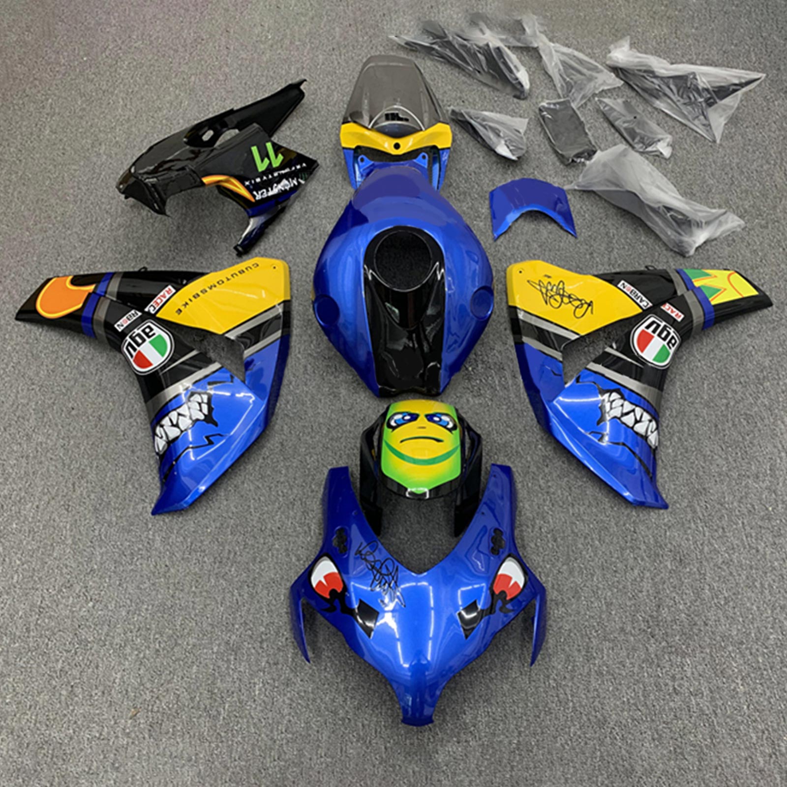 Amotopart 2008-2011 Honda CBR1000RR Kit de carénage bleu et jaune