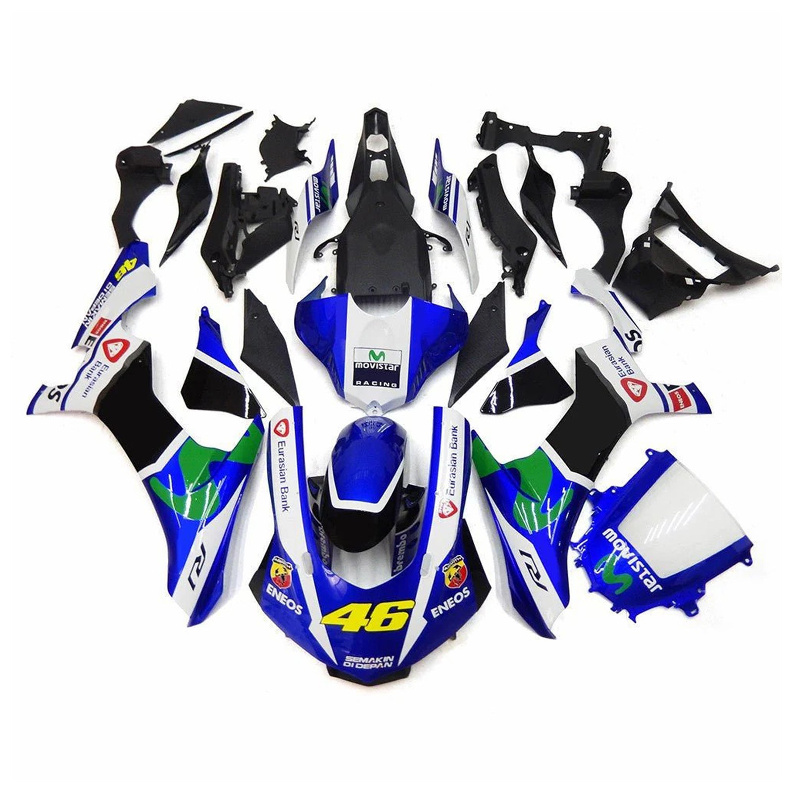 Amotopart 2020-2024 Yamaha YZF R1 Black White Blue Fairing Kit