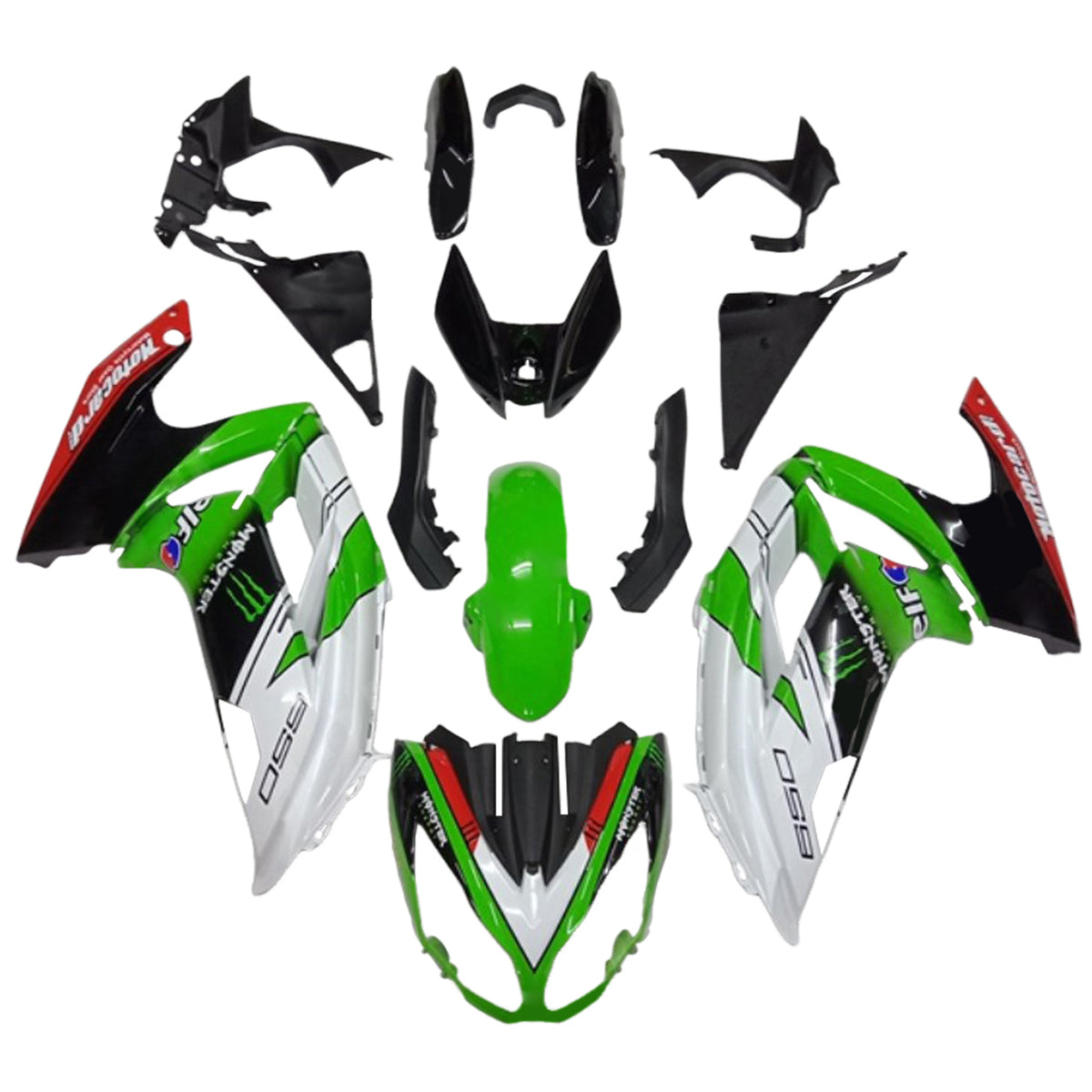 Amotopart 2012-2016 Kawasaki ER6F/Ninja650 Kit de carénage noir brillant vert blanc rouge