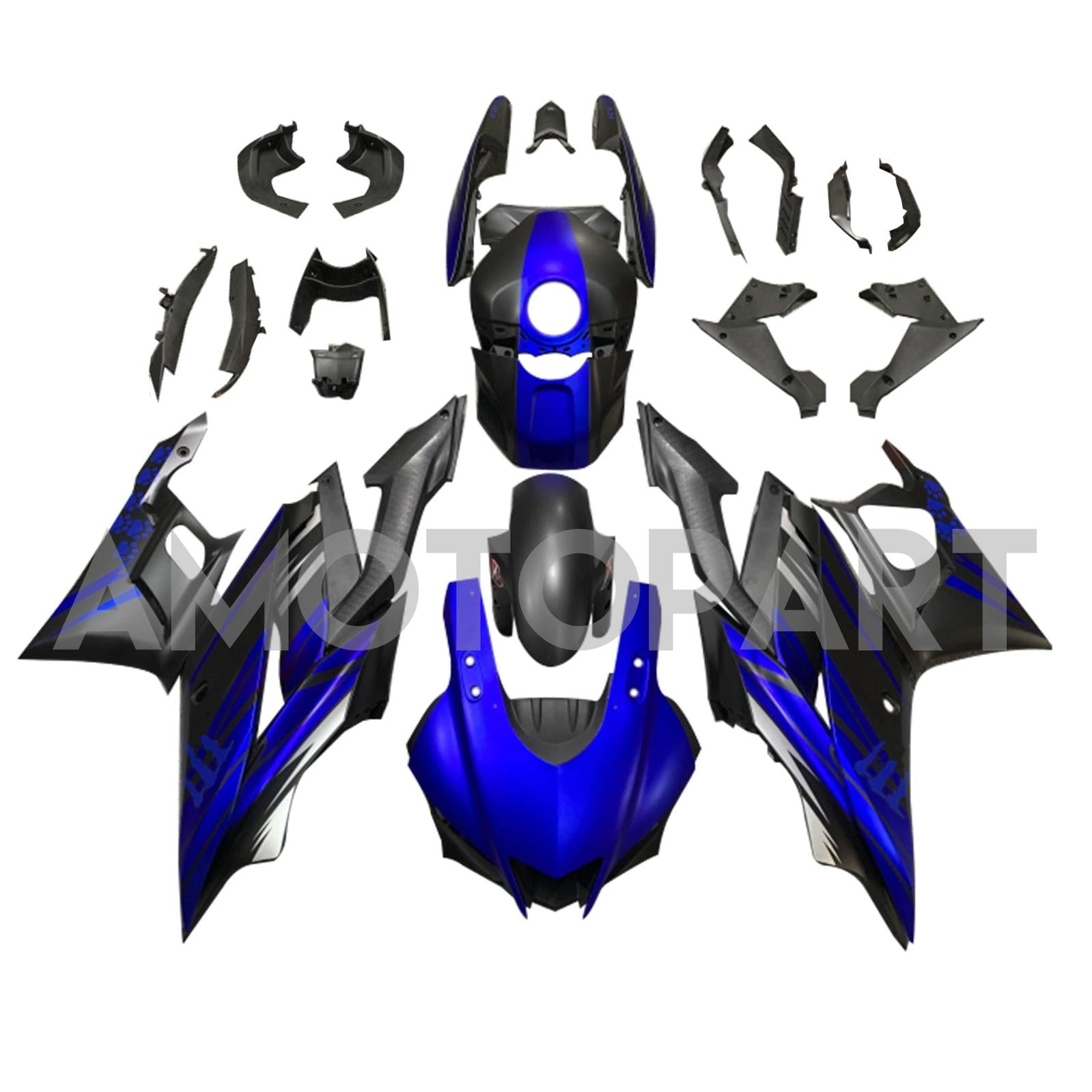 Amotopart 2022-2024 Yamaha YZF-R3 R25 Matte Black&Blue Fairing Kit