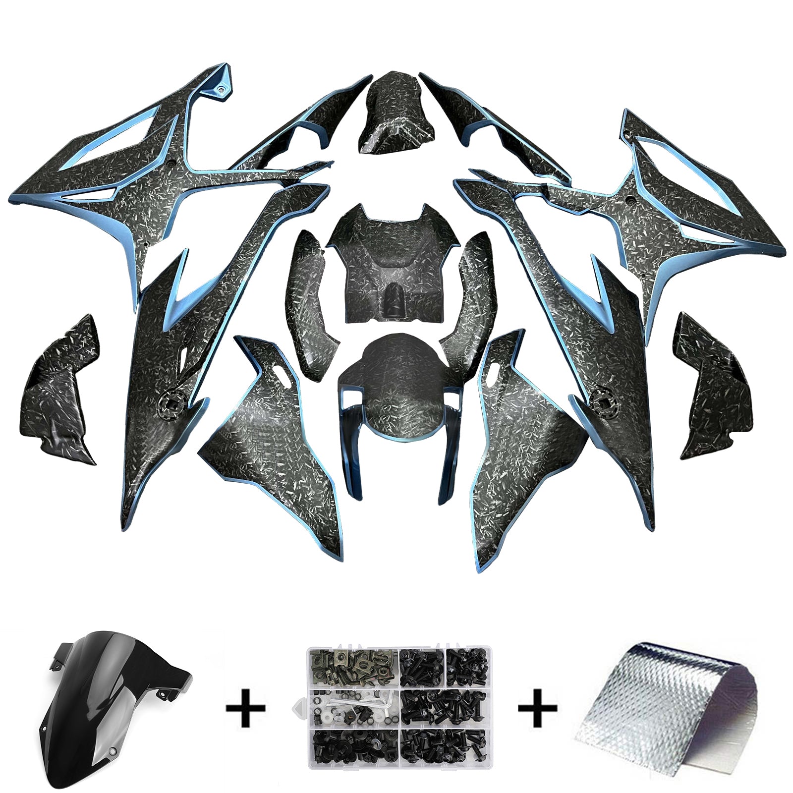 Amotopart 2019-2022 BMW S1000RR Forge Carbon Fiber Patterns Light Blue Lines Fairing Kit