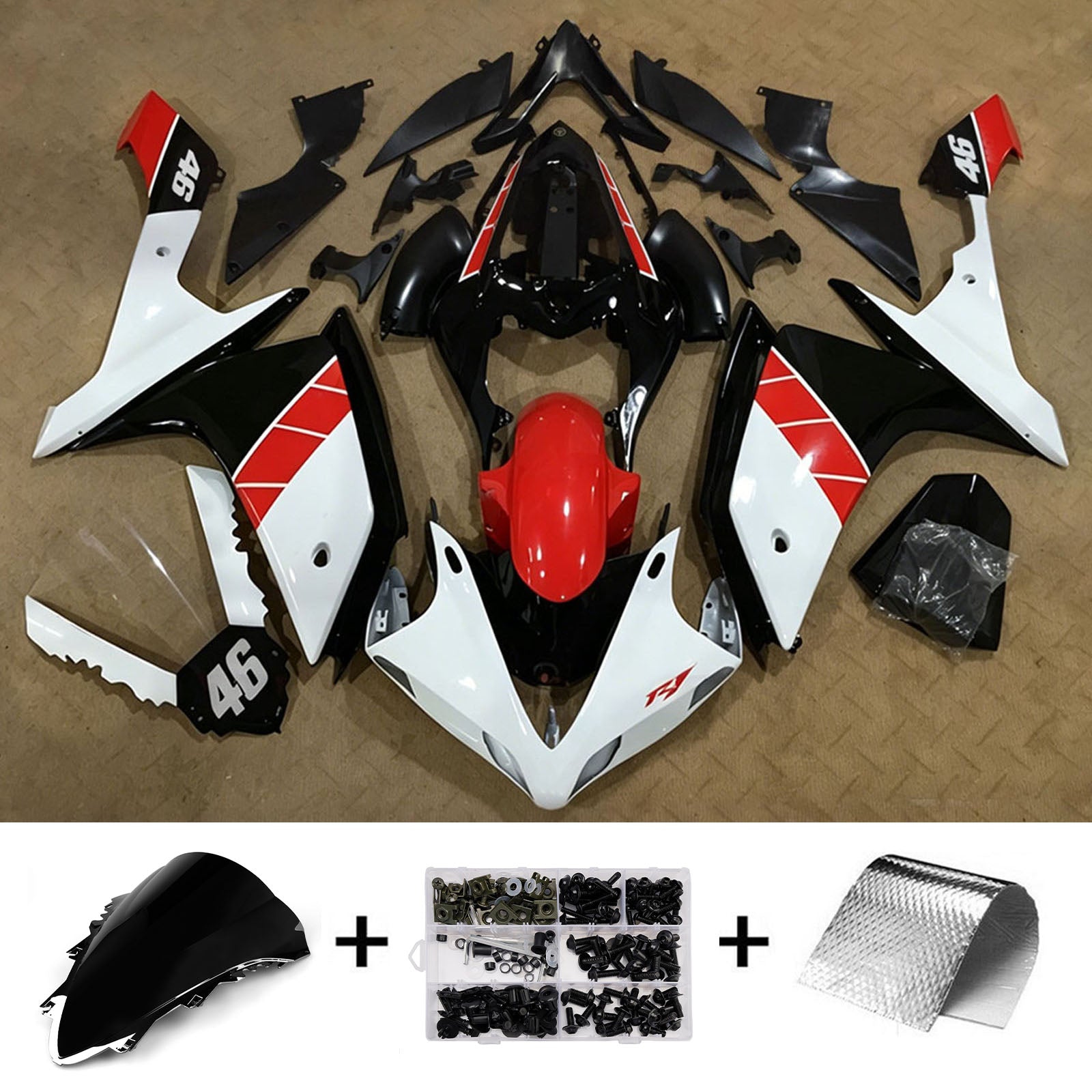 Amotopart 2007–2008 Yamaha YZF 1000 R1 Schwarz/Weiß/Rot Verkleidungsset
