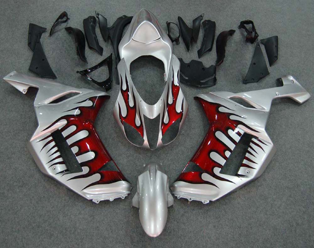 Amotopart 2007-2008 Kawasaki ZX6R 636 Sliver Red Fairing Kit