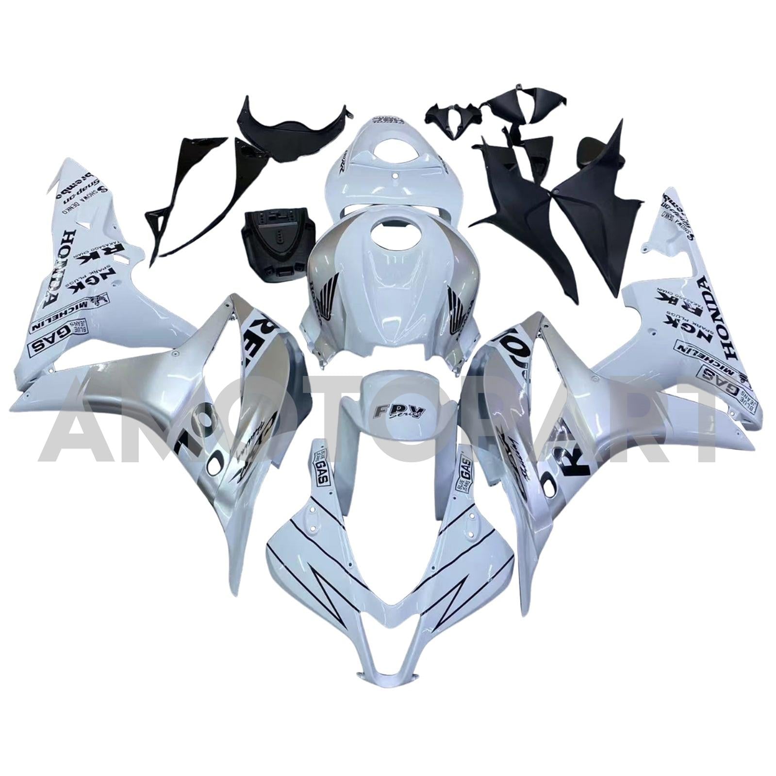 Amotopart 2007-2008 Honda CBR600RR White Silver Fairing Kit